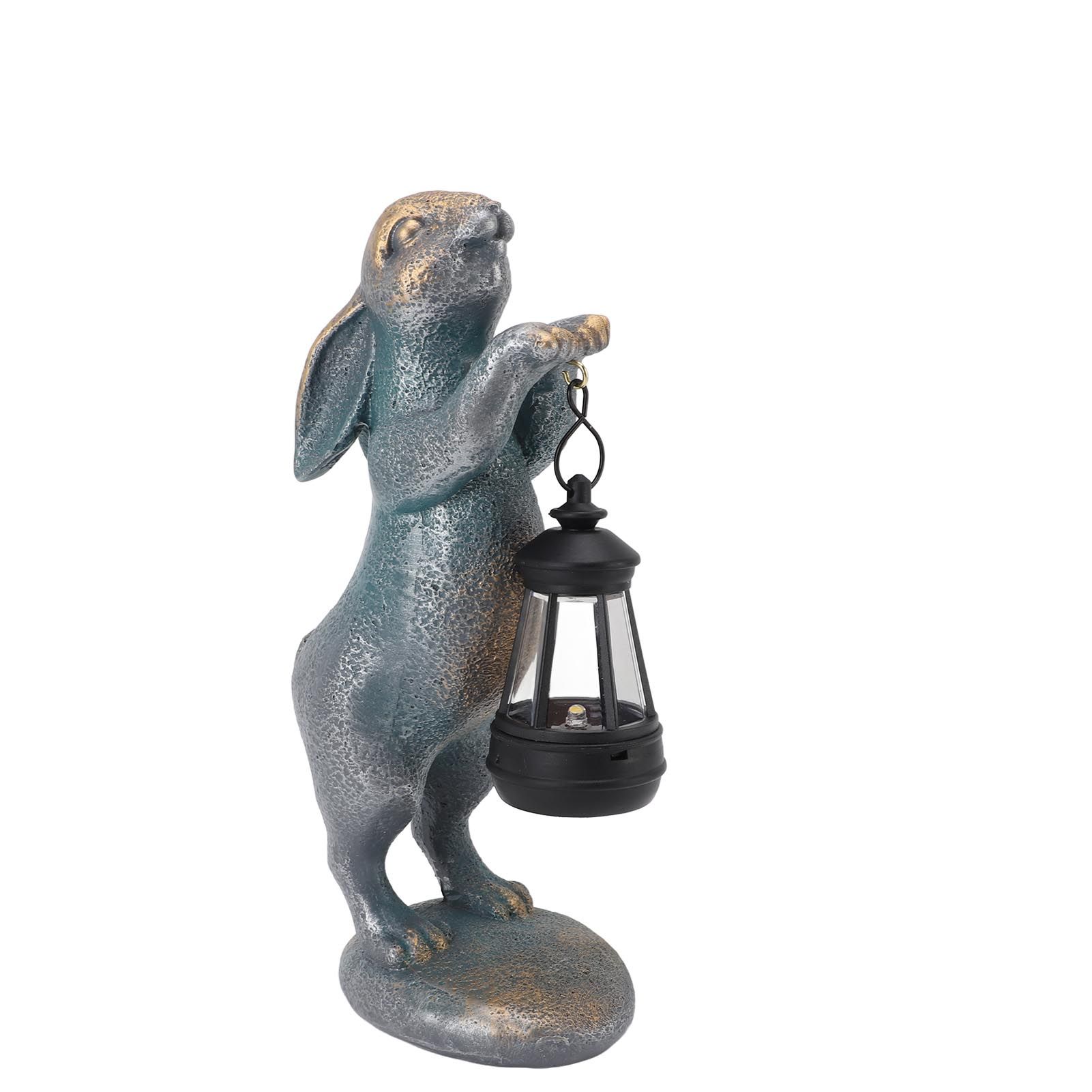 Bunny Figurine with Solar Lantern Resin Bunny Statue Light Auto Light Sensing — image 1