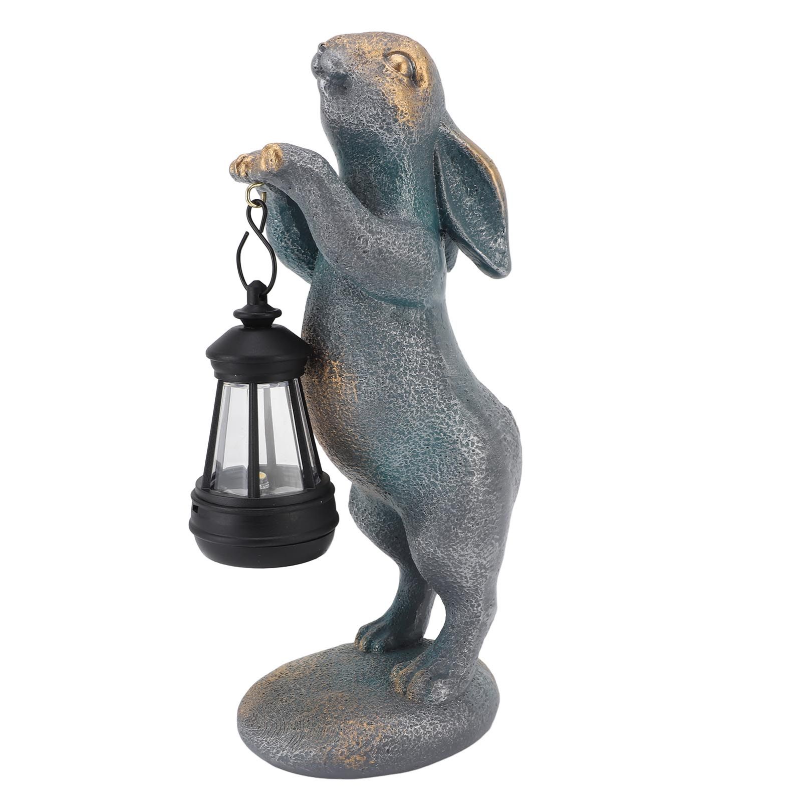 Bunny Figurine with Solar Lantern Resin Bunny Statue Light Auto Light Sensing view 11
