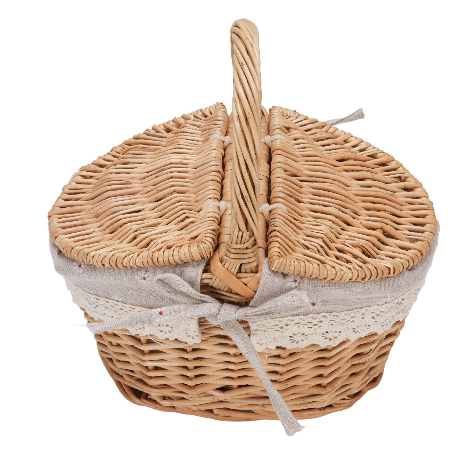 Wicker Picnic Basket with Double Lids Handle Removable Liner Hand Woven Picnic view 3