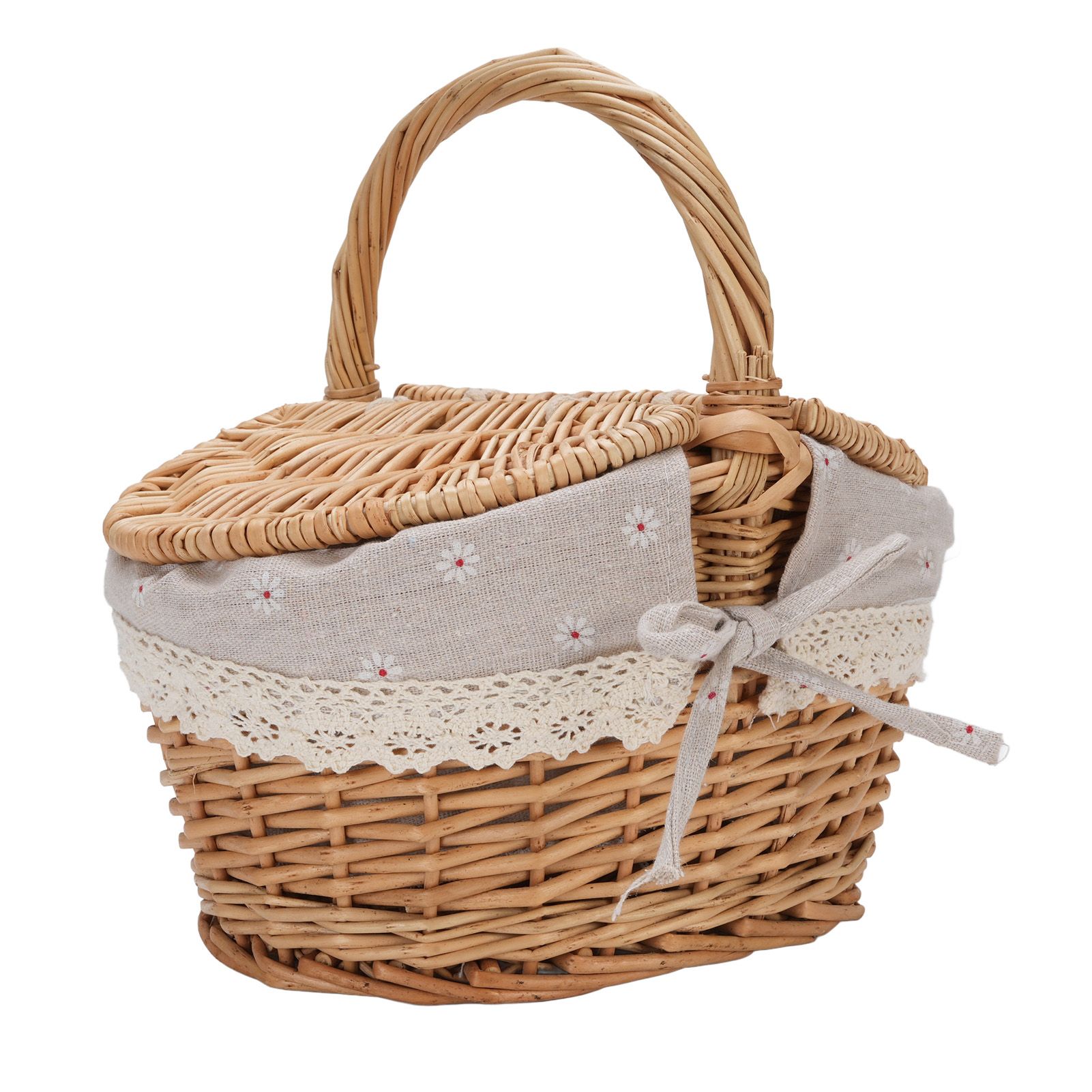 Wicker Picnic Basket with Double Lids Handle Removable Liner Hand Woven Picnic view 6