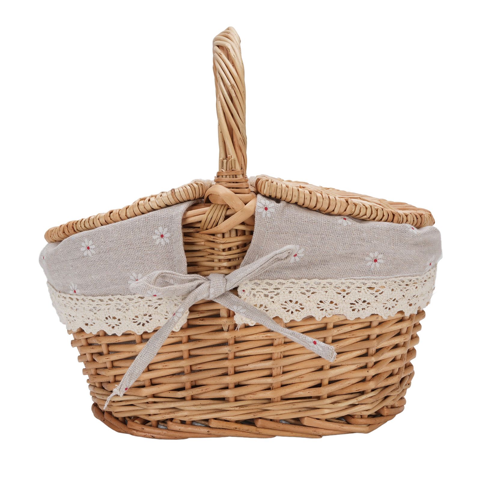 Wicker Picnic Basket with Double Lids Handle Removable Liner Hand Woven Picnic view 8