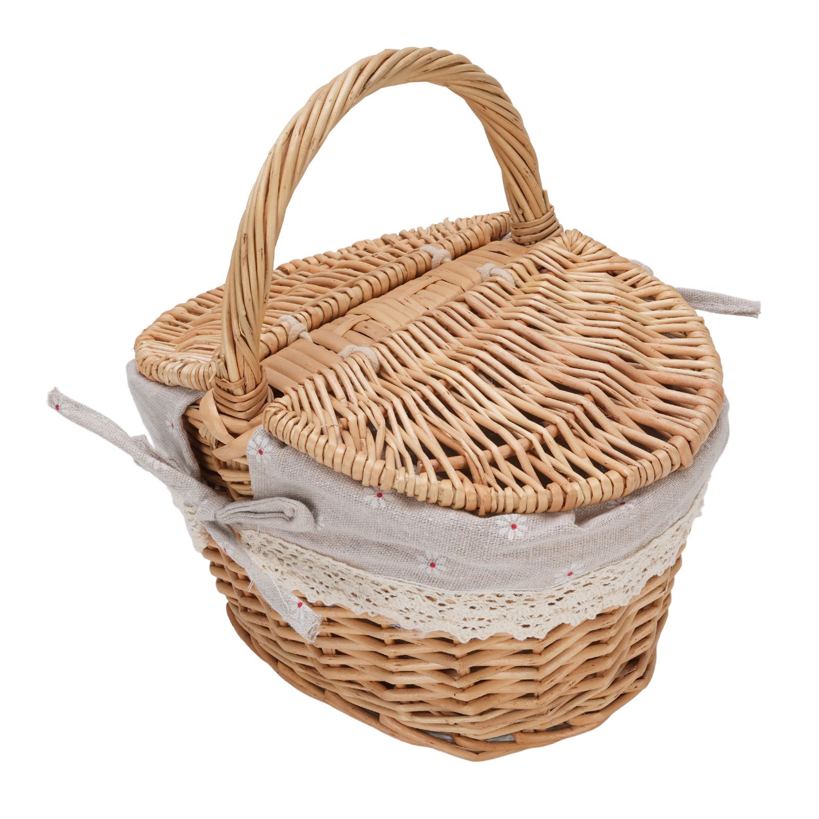 Wicker Picnic Basket with Double Lids Handle Removable Liner Hand Woven Picnic view 9