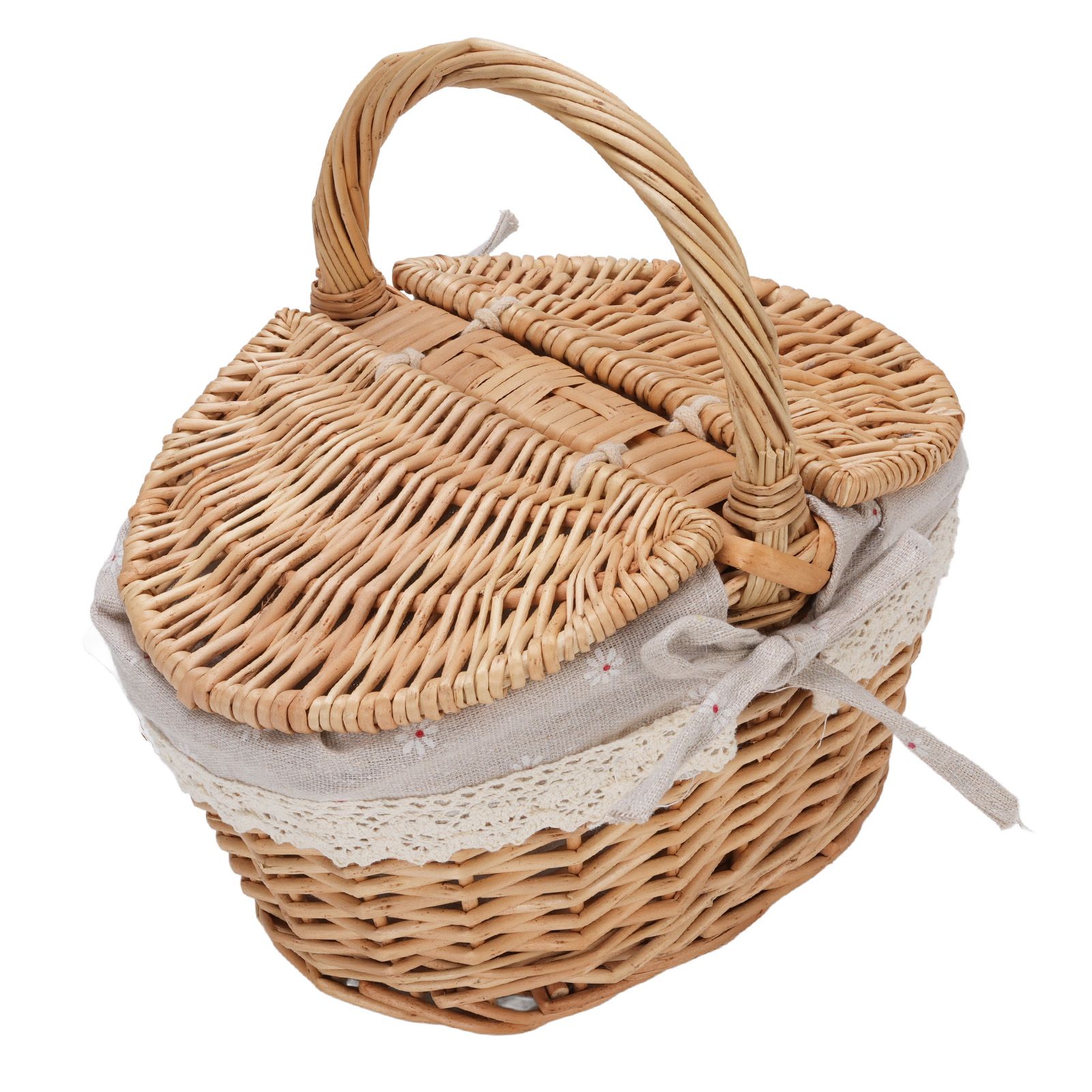 Wicker Picnic Basket with Double Lids Handle Removable Liner Hand Woven Picnic view 10