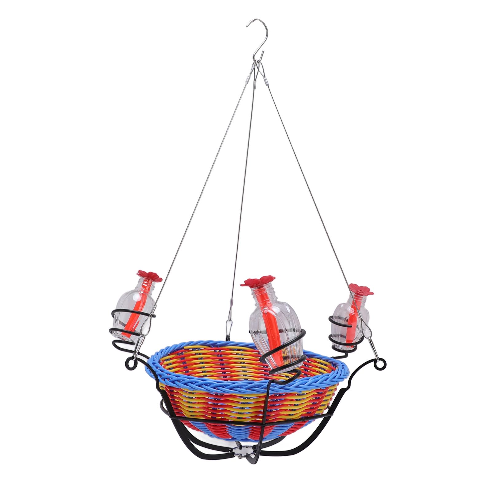 Outdoor Bird Feeder Hanging Rattan Basket Water Feeding Station for Garden view 4