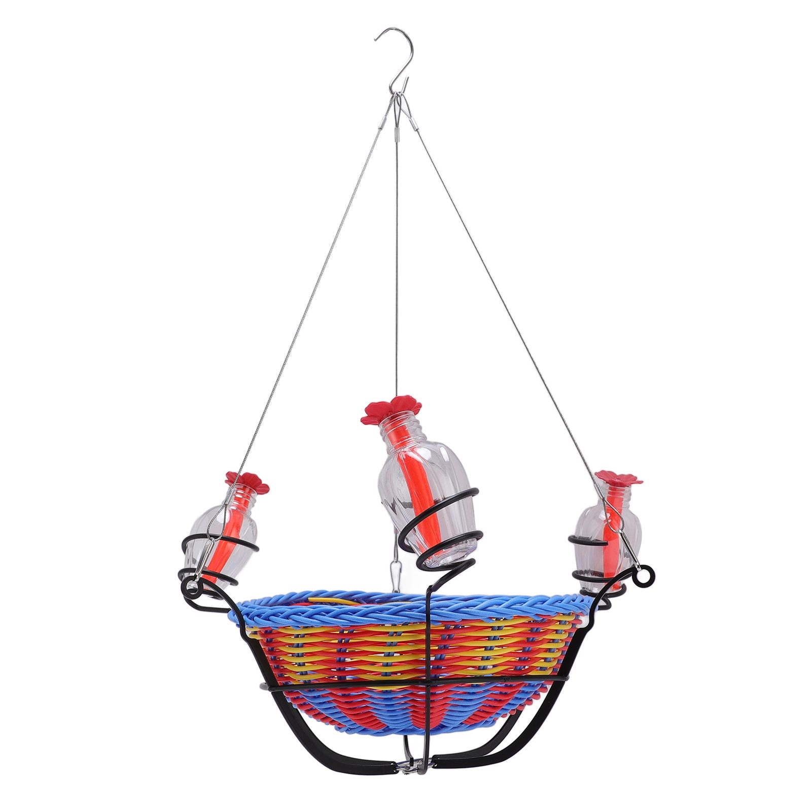 Outdoor Bird Feeder Hanging Rattan Basket Water Feeding Station for Garden view 8