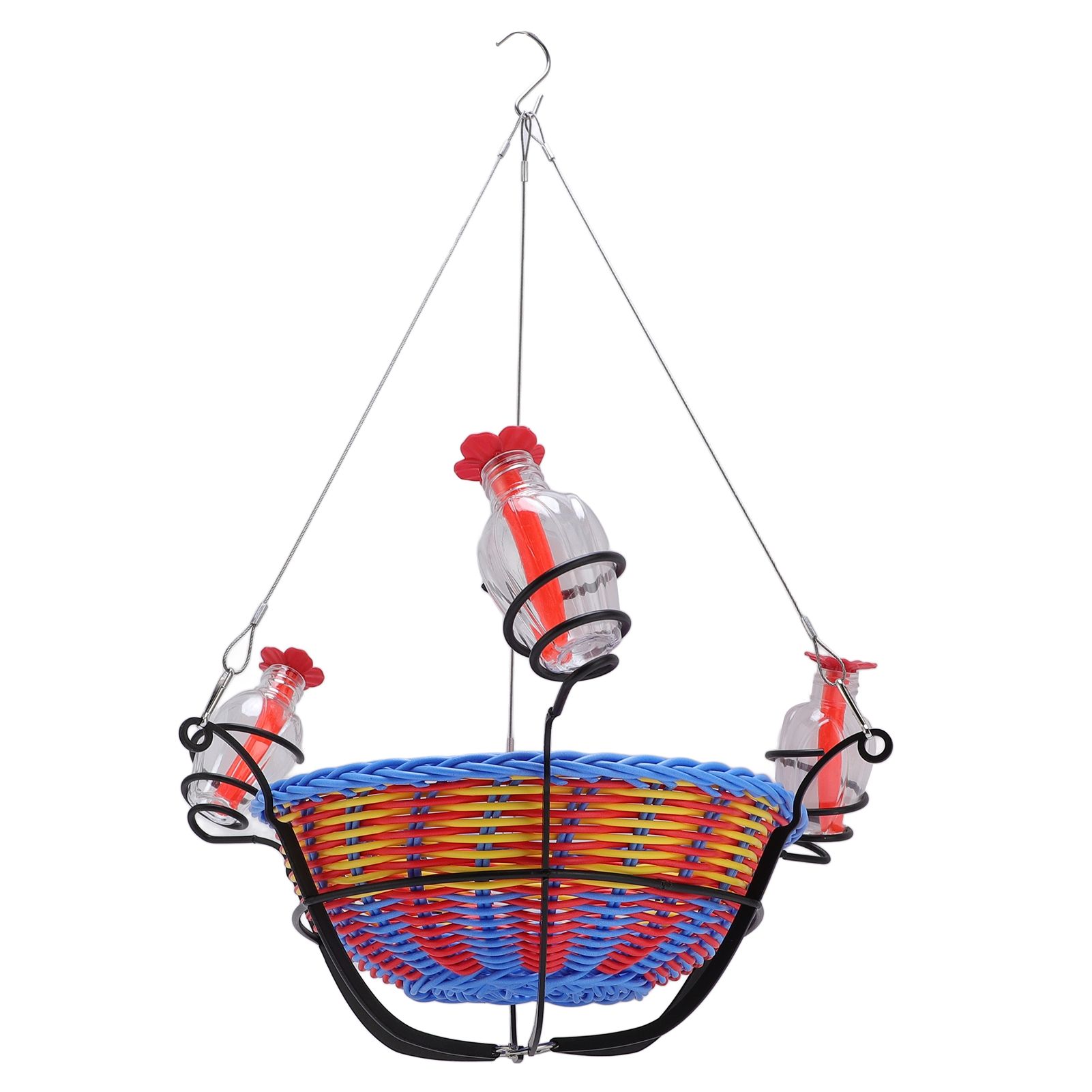 Outdoor Bird Feeder Hanging Rattan Basket Water Feeding Station for Garden view 9