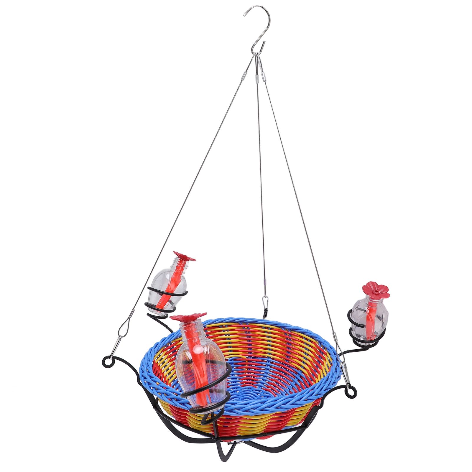 Outdoor Bird Feeder Hanging Rattan Basket Water Feeding Station for Garden view 10
