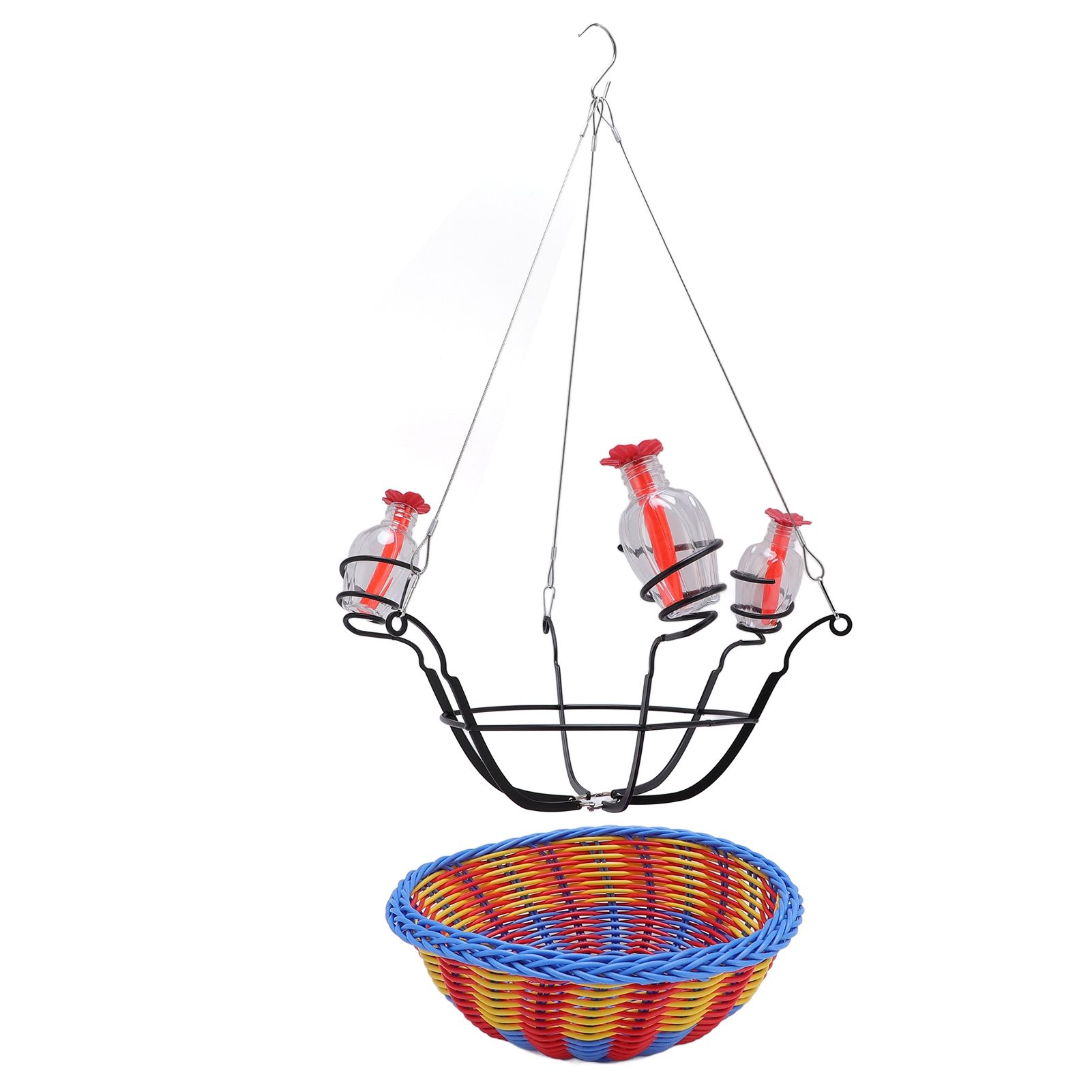 Outdoor Bird Feeder Hanging Rattan Basket Water Feeding Station for Garden view 12
