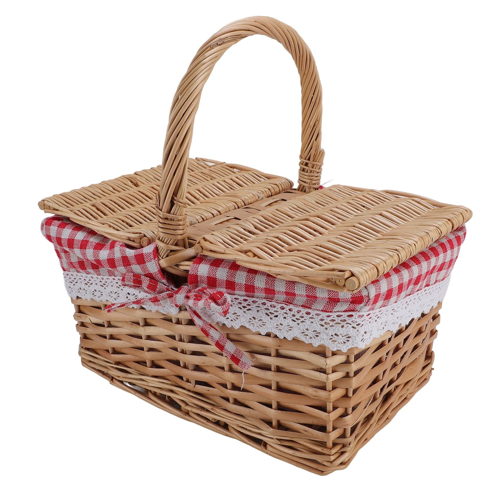Wicker Picnic Basket with Lid Handle Removable Liner Multifunction Garden view 8