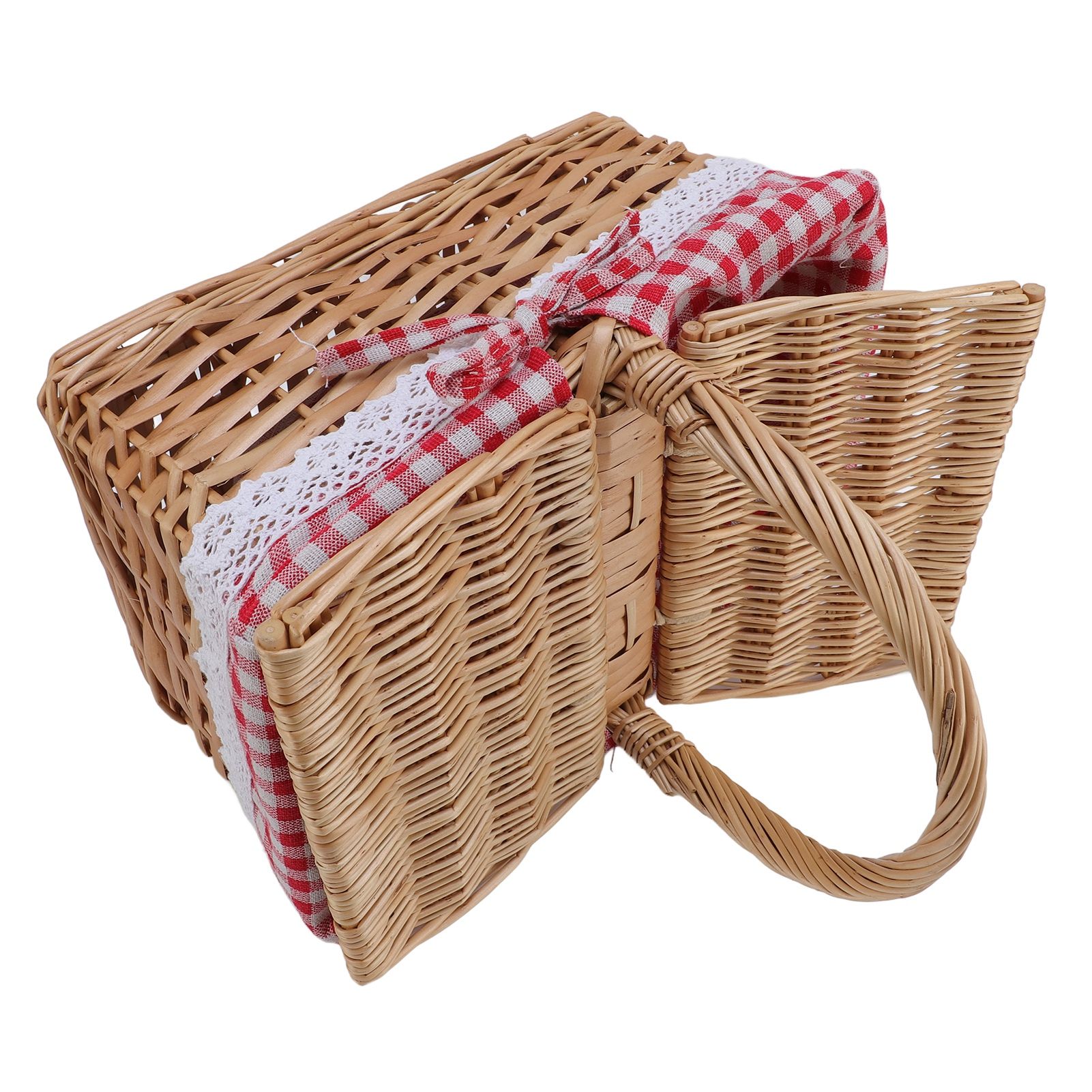 Wicker Picnic Basket with Lid Handle Removable Liner Multifunction Garden view 10