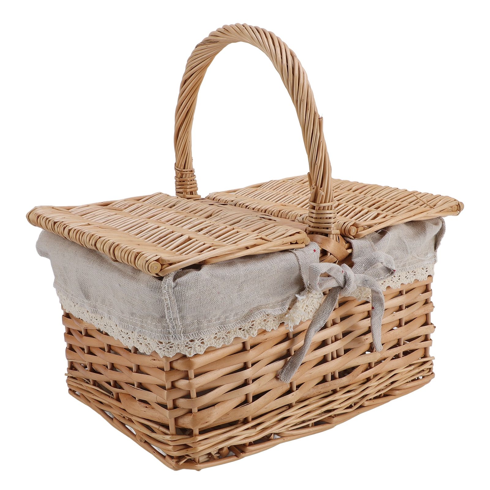Wicker Picnic Basket with Lid Handle Removable Liner Multifunction Garden