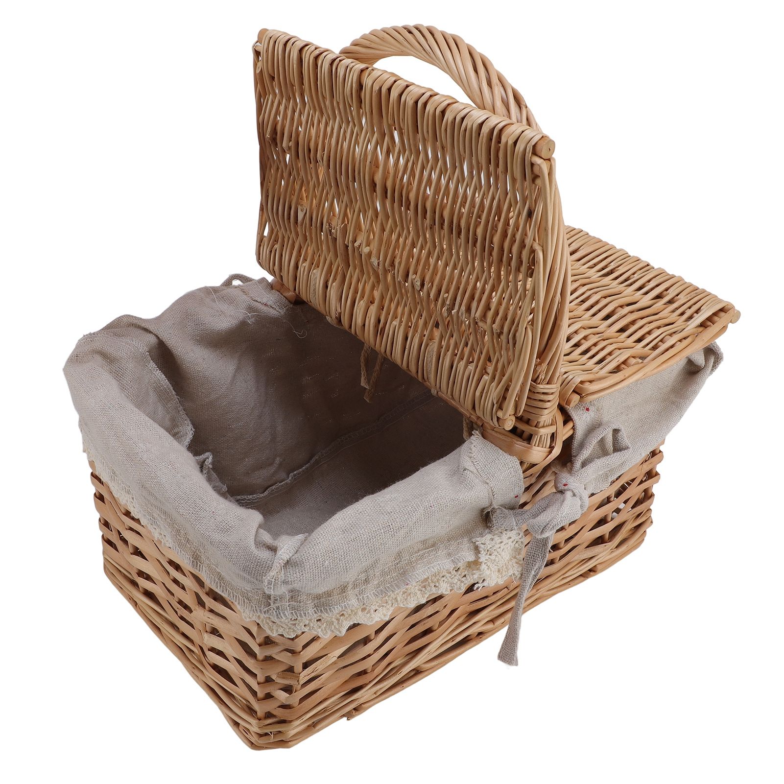 Wicker Picnic Basket with Lid Handle Removable Liner Multifunction Garden view 4