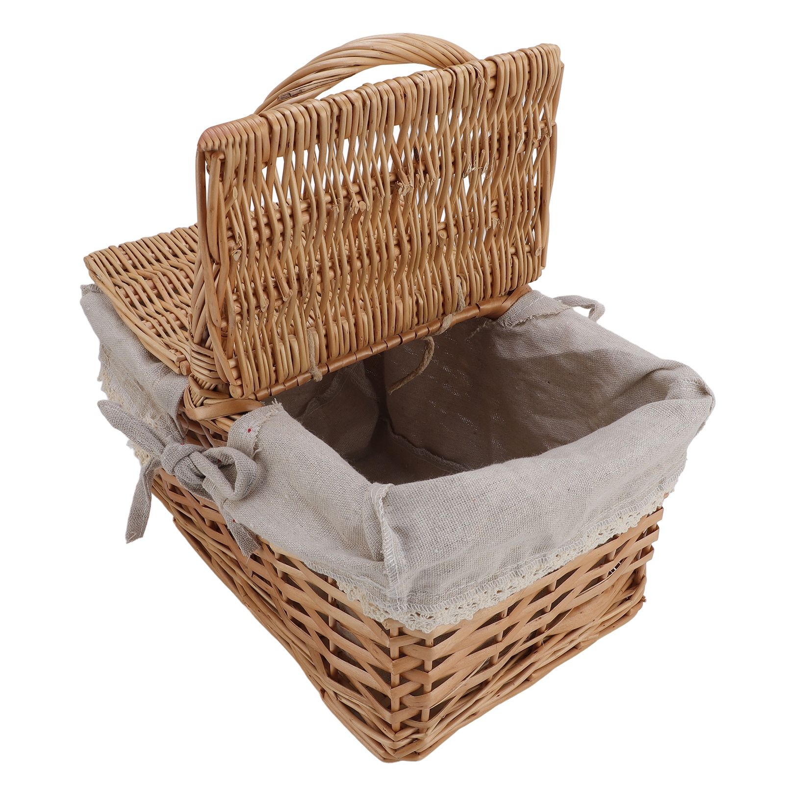 Wicker Picnic Basket with Lid Handle Removable Liner Multifunction Garden view 8