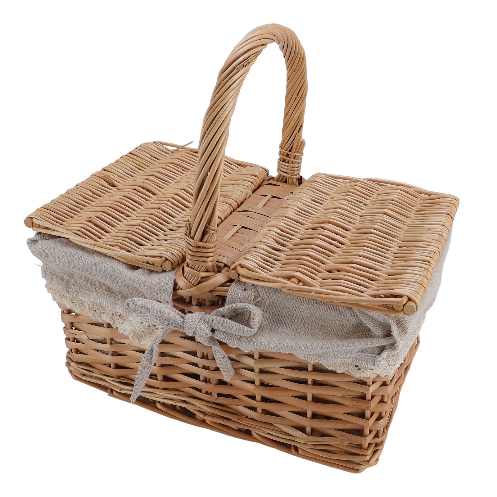 Wicker Picnic Basket with Lid Handle Removable Liner Multifunction Garden view 10