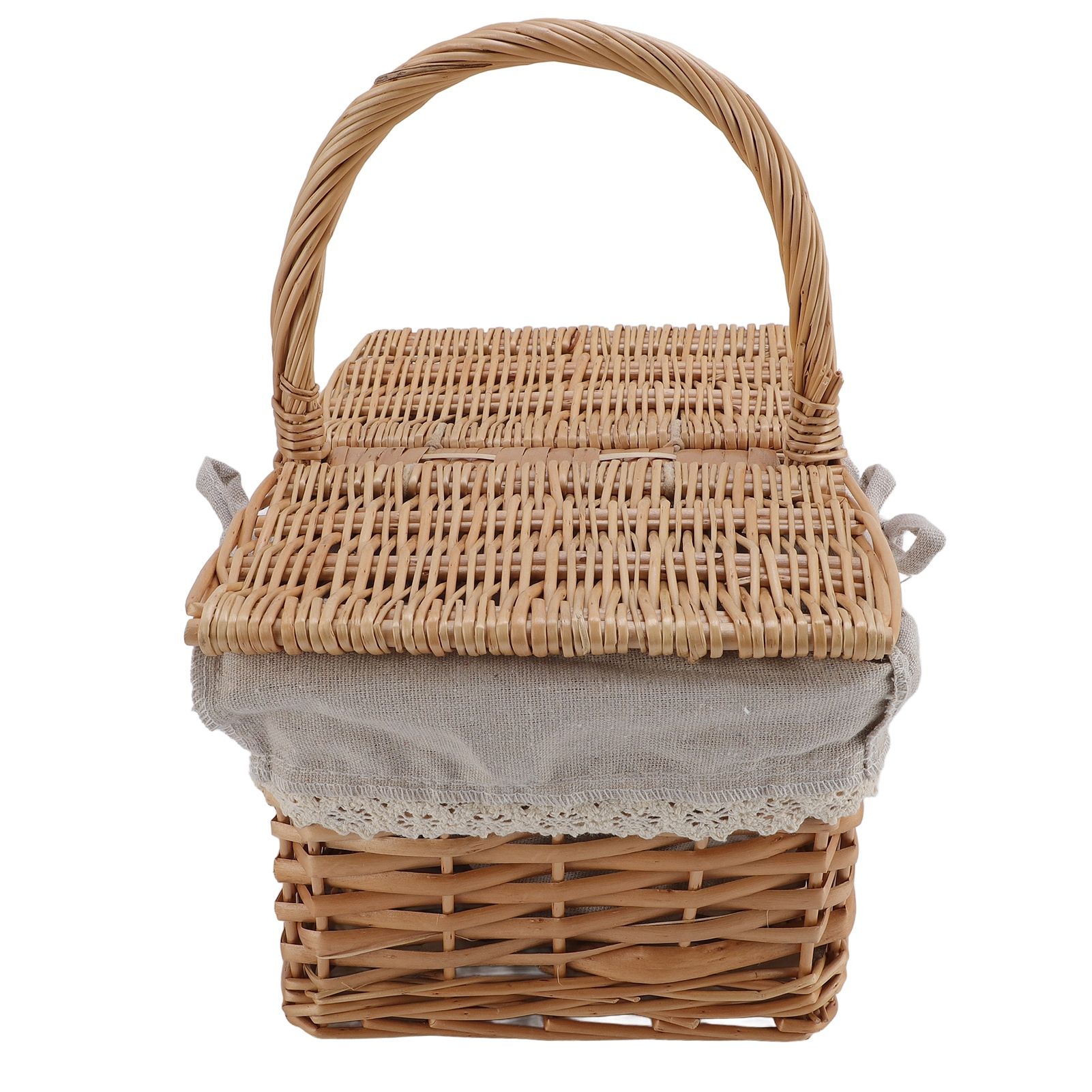 Wicker Picnic Basket with Lid Handle Removable Liner Multifunction Garden view 11