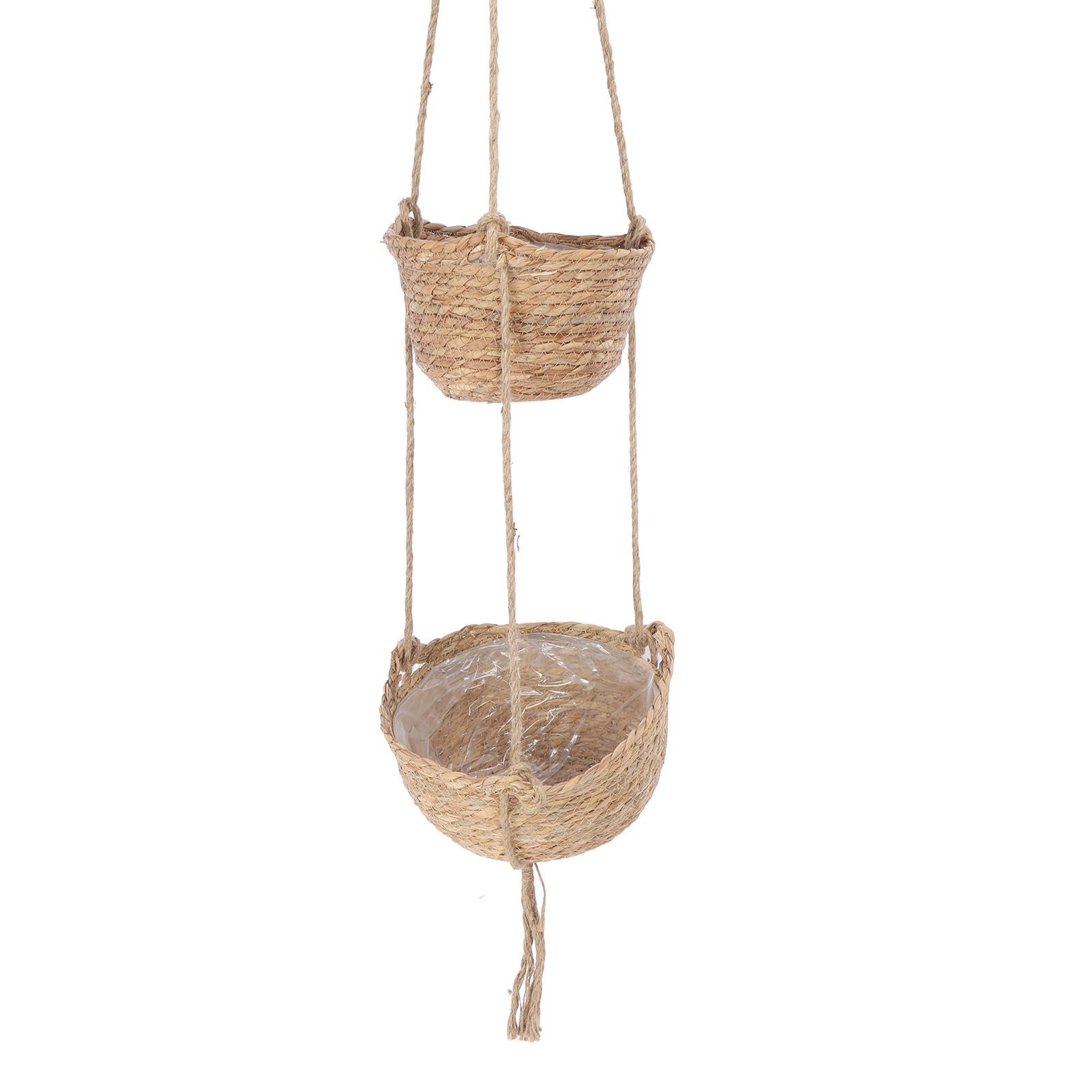 2 Tier Woven Hanging Basket Hemp Rope Hanging Fruit Basket Flower Plants Wall view 8