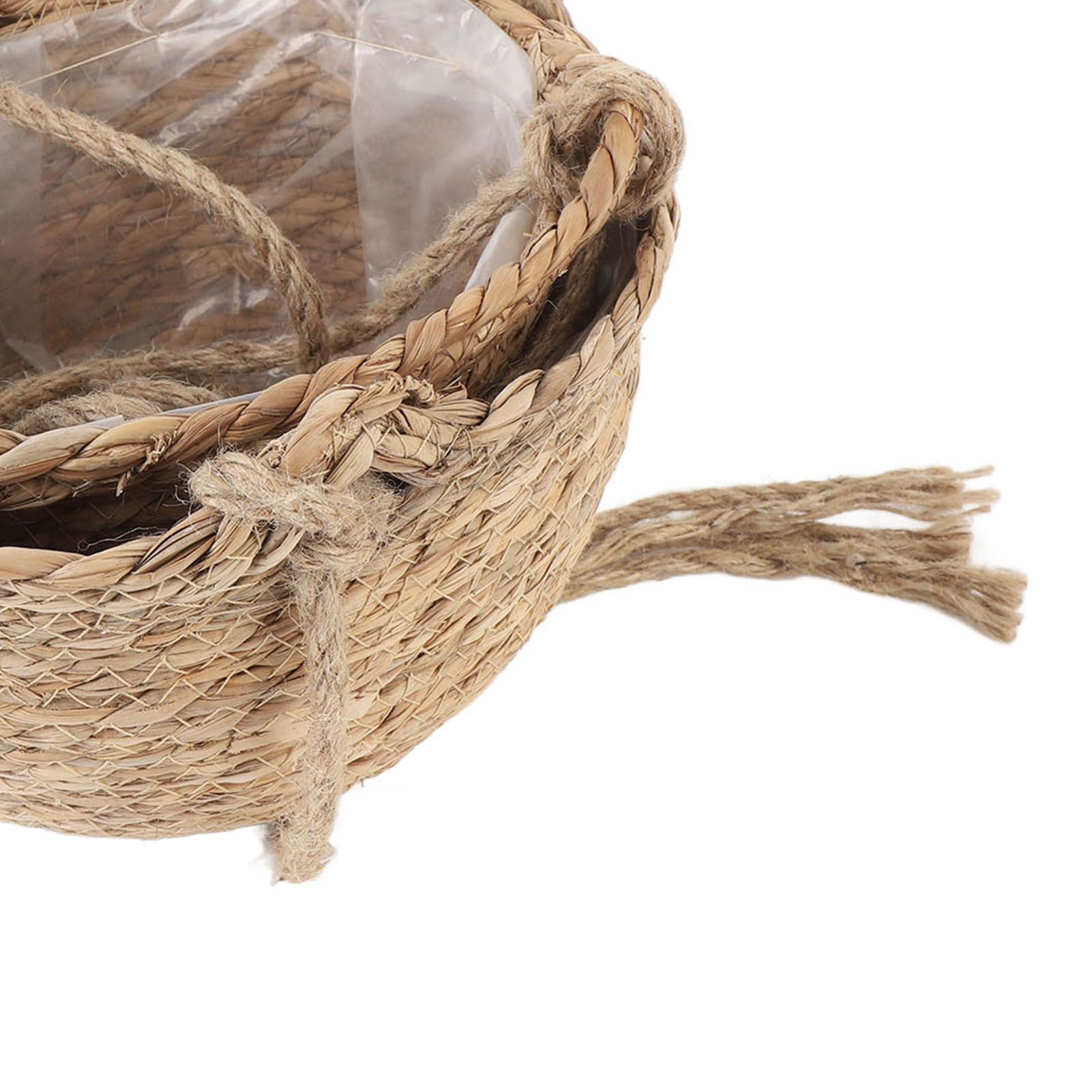 2 Tier Woven Hanging Basket Hemp Rope Hanging Fruit Basket Flower Plants Wall view 9