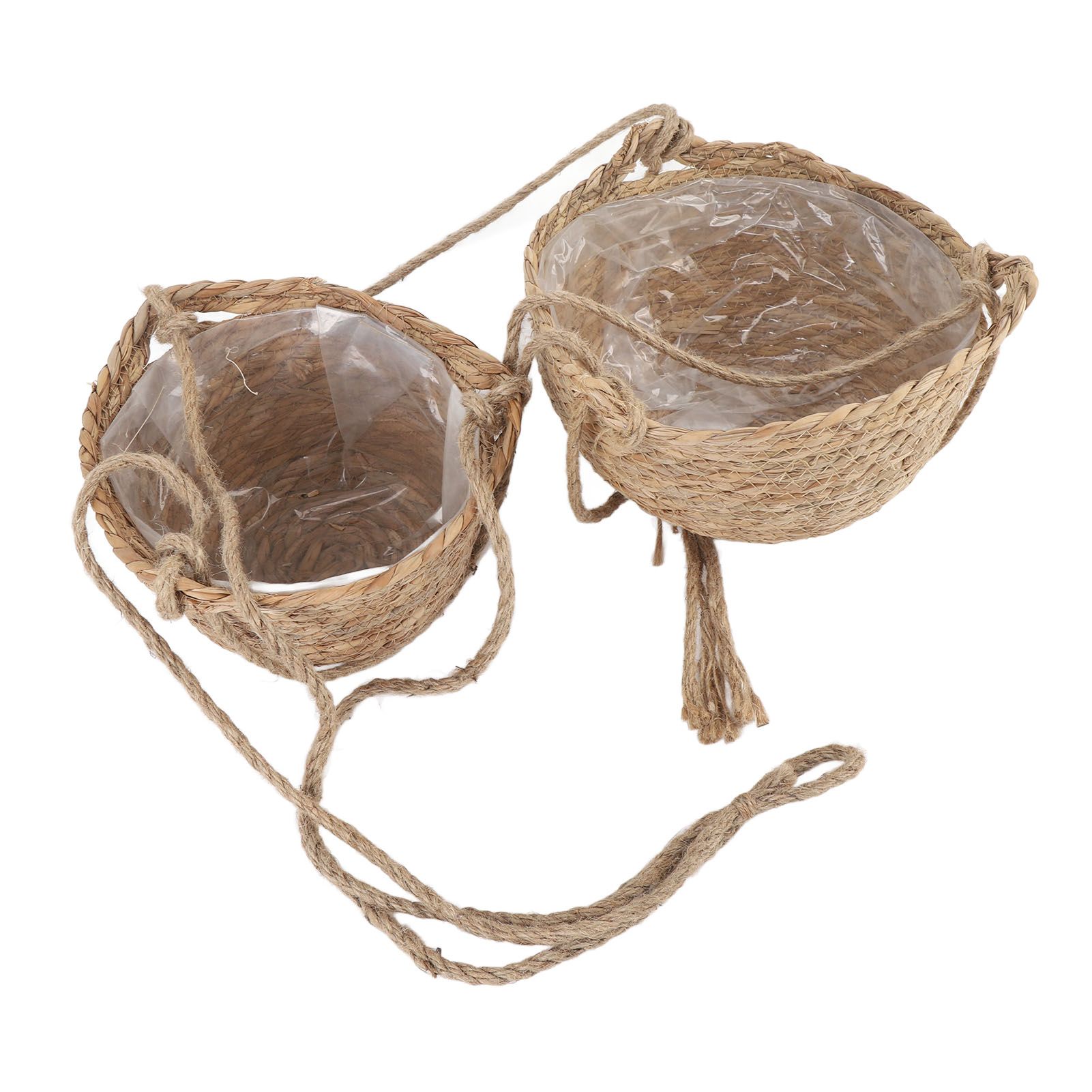 2 Tier Woven Hanging Basket Hemp Rope Hanging Fruit Basket Flower Plants Wall view 11