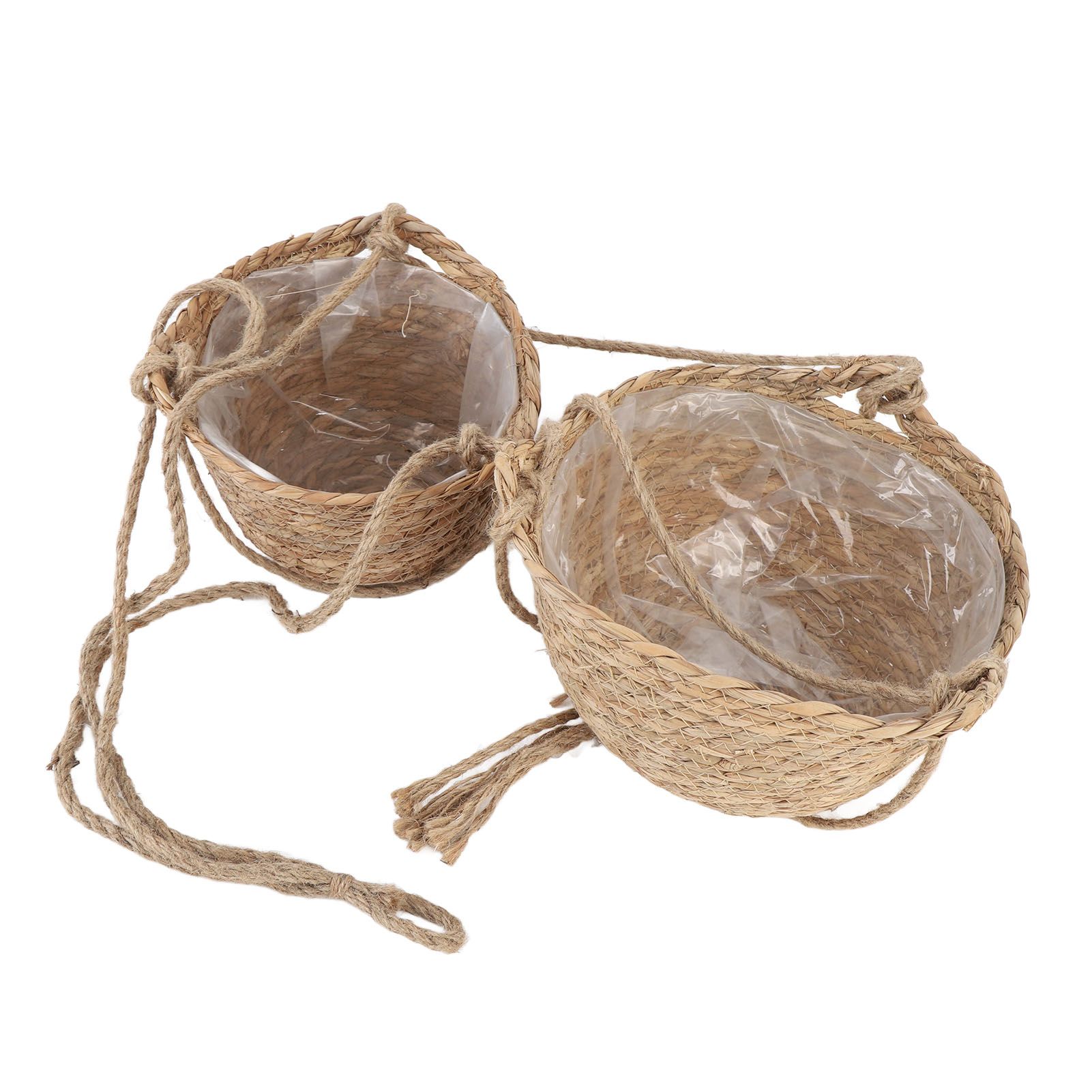 2 Tier Woven Hanging Basket Hemp Rope Hanging Fruit Basket Flower Plants Wall view 12