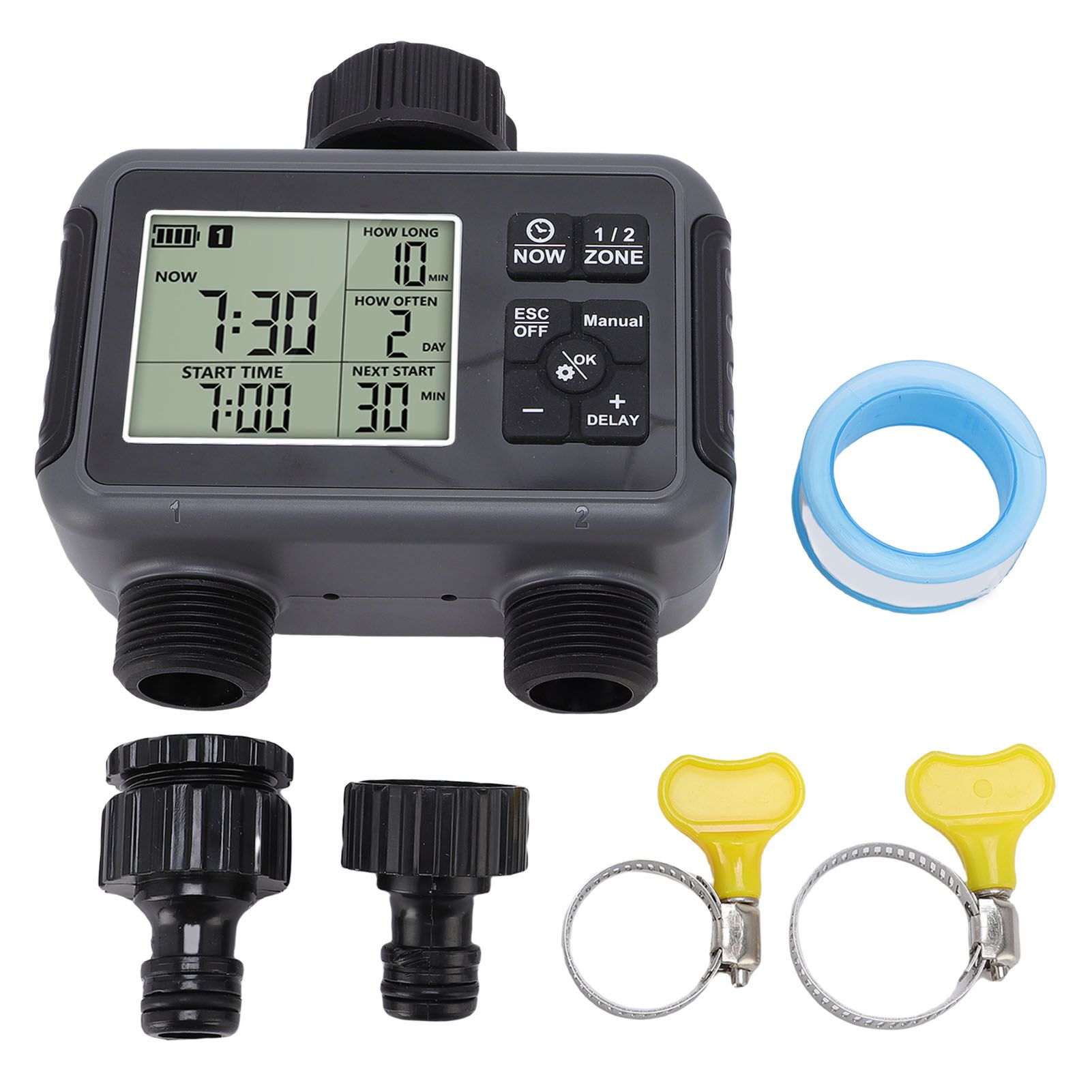 Automatic Irrigation Timer LCD Display 3/4-1/2 Inch Faucet 2 Zone Watering view 3