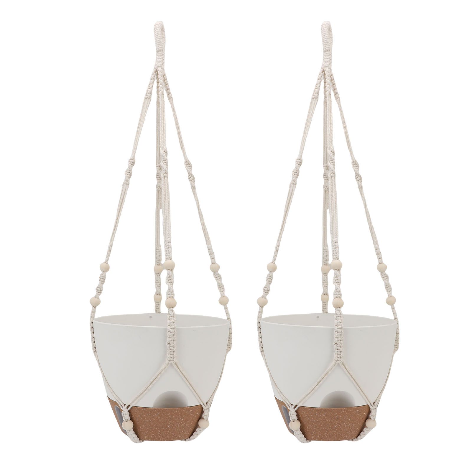2 Pack 10 Inch Self Watering Hanging Planter Plastic Wood Hanging Flower Pot view 4