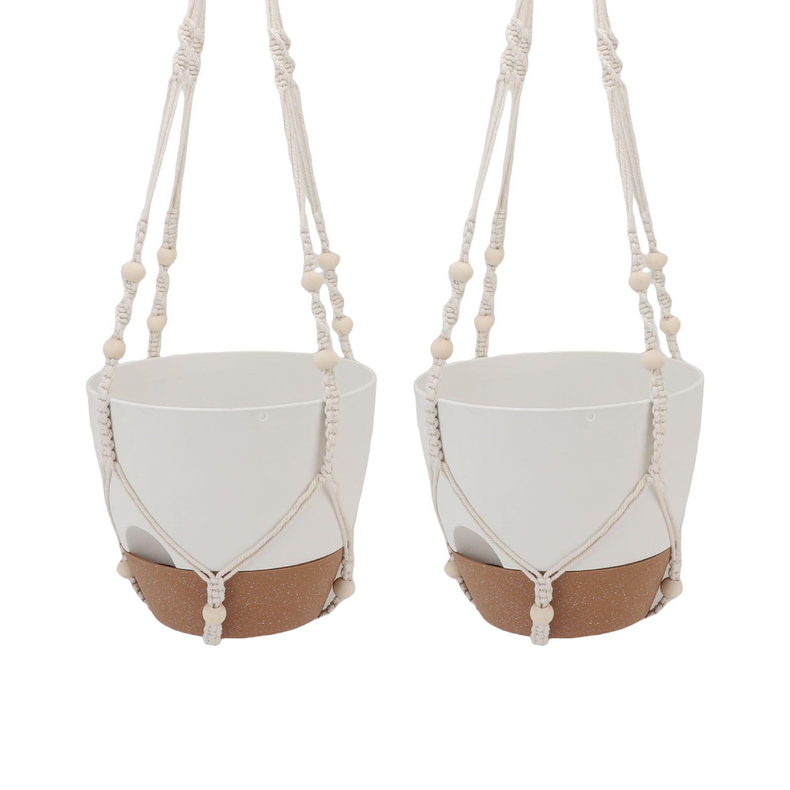 2 Pack 10 Inch Self Watering Hanging Planter Plastic Wood Hanging Flower Pot view 6