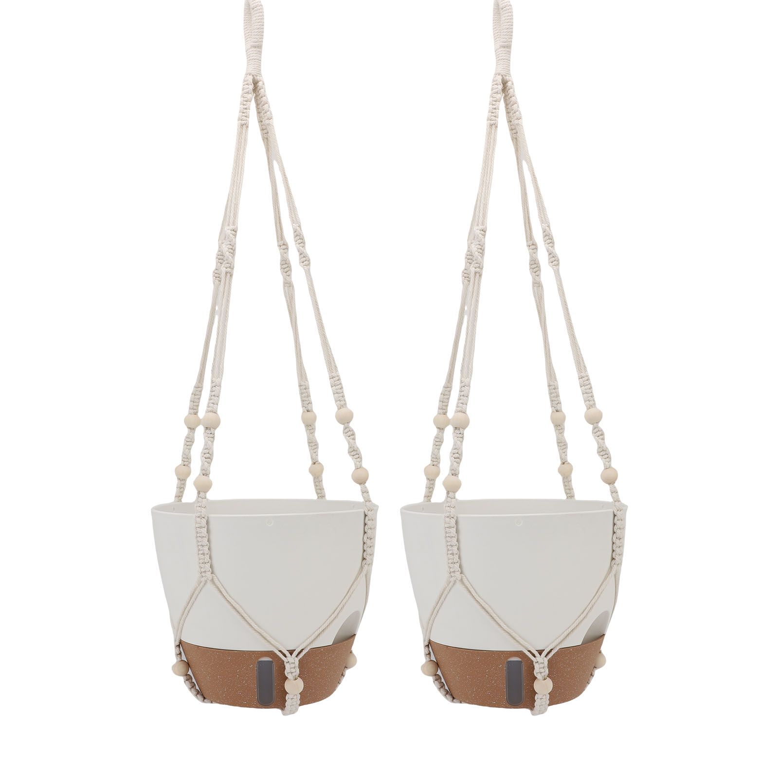 2 Pack 10 Inch Self Watering Hanging Planter Plastic Wood Hanging Flower Pot view 8