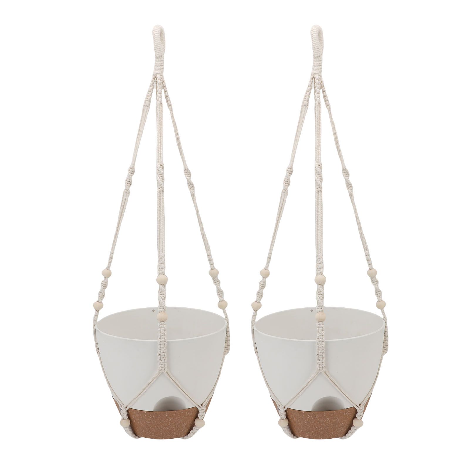 2 Pack 10 Inch Self Watering Hanging Planter Plastic Wood Hanging Flower Pot view 10