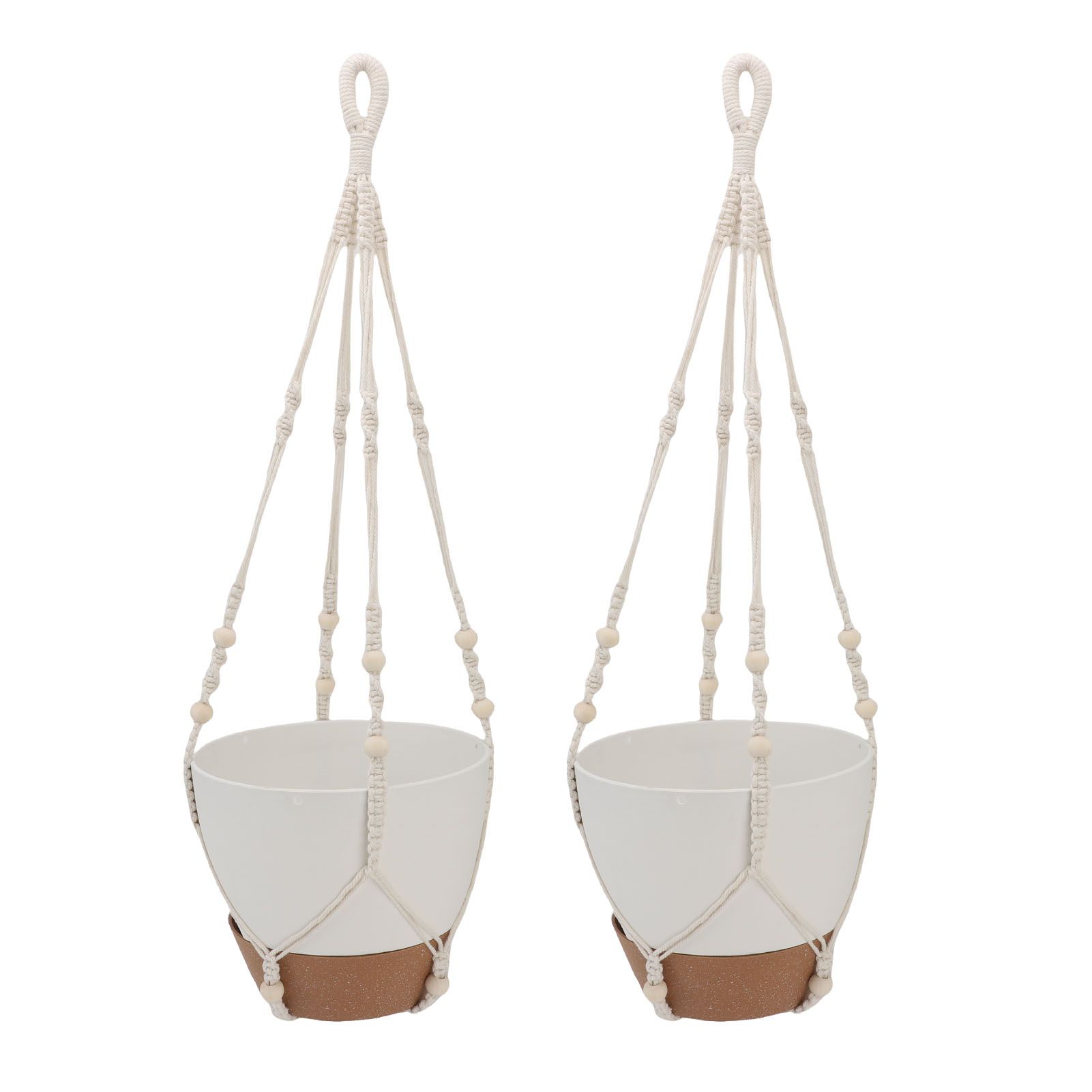2 Pack 10 Inch Self Watering Hanging Planter Plastic Wood Hanging Flower Pot view 12