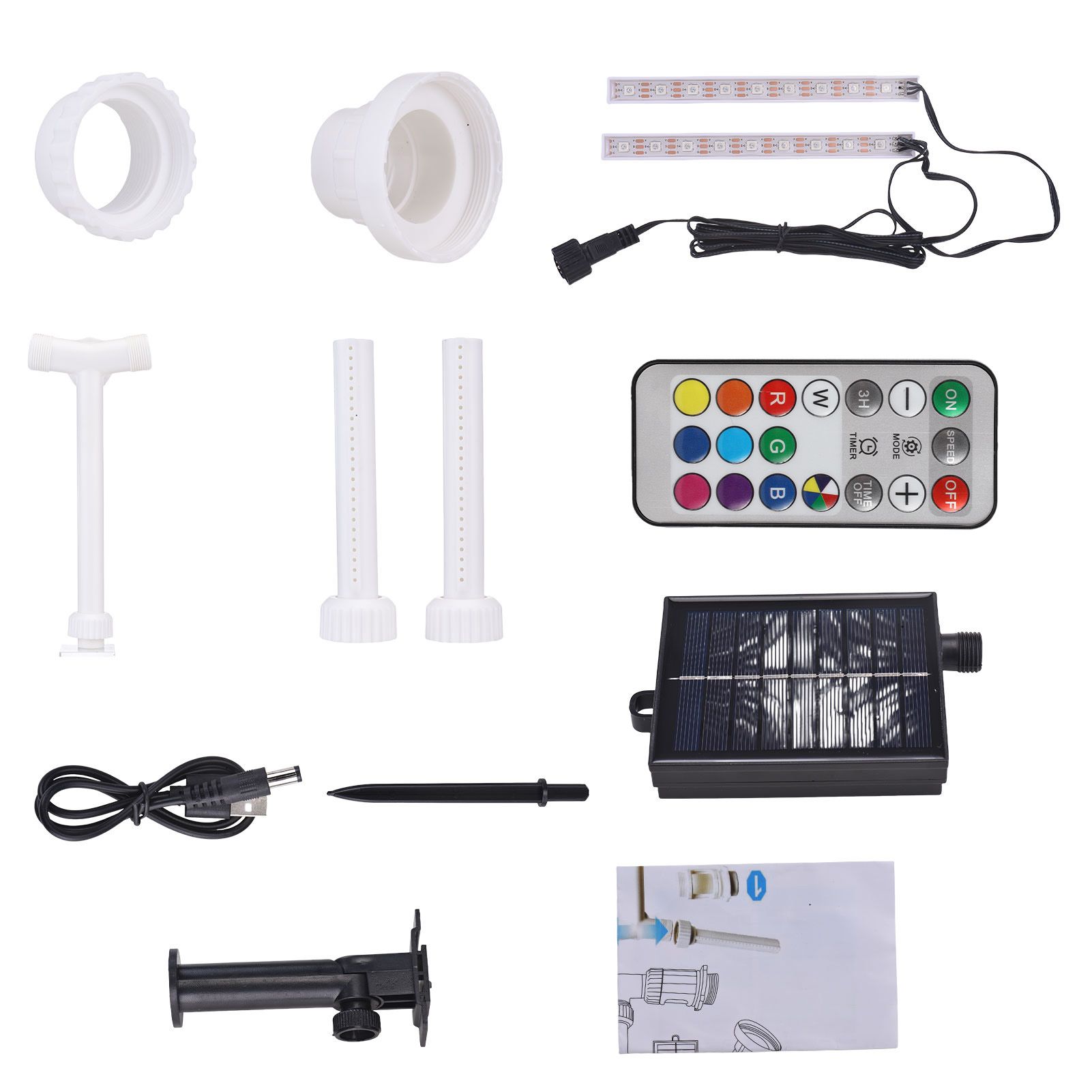 Solar Pool Fountain Dual Head with Adjustable Waterfall LED Lights Remote Control view 2