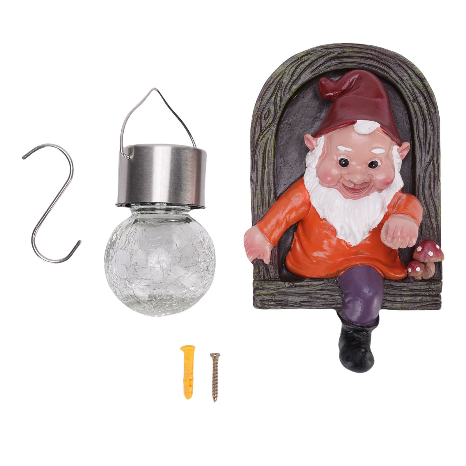Gnome Tree Hugger Statue with Solar Light Cute Resin Gnome Figurine Garden view 3