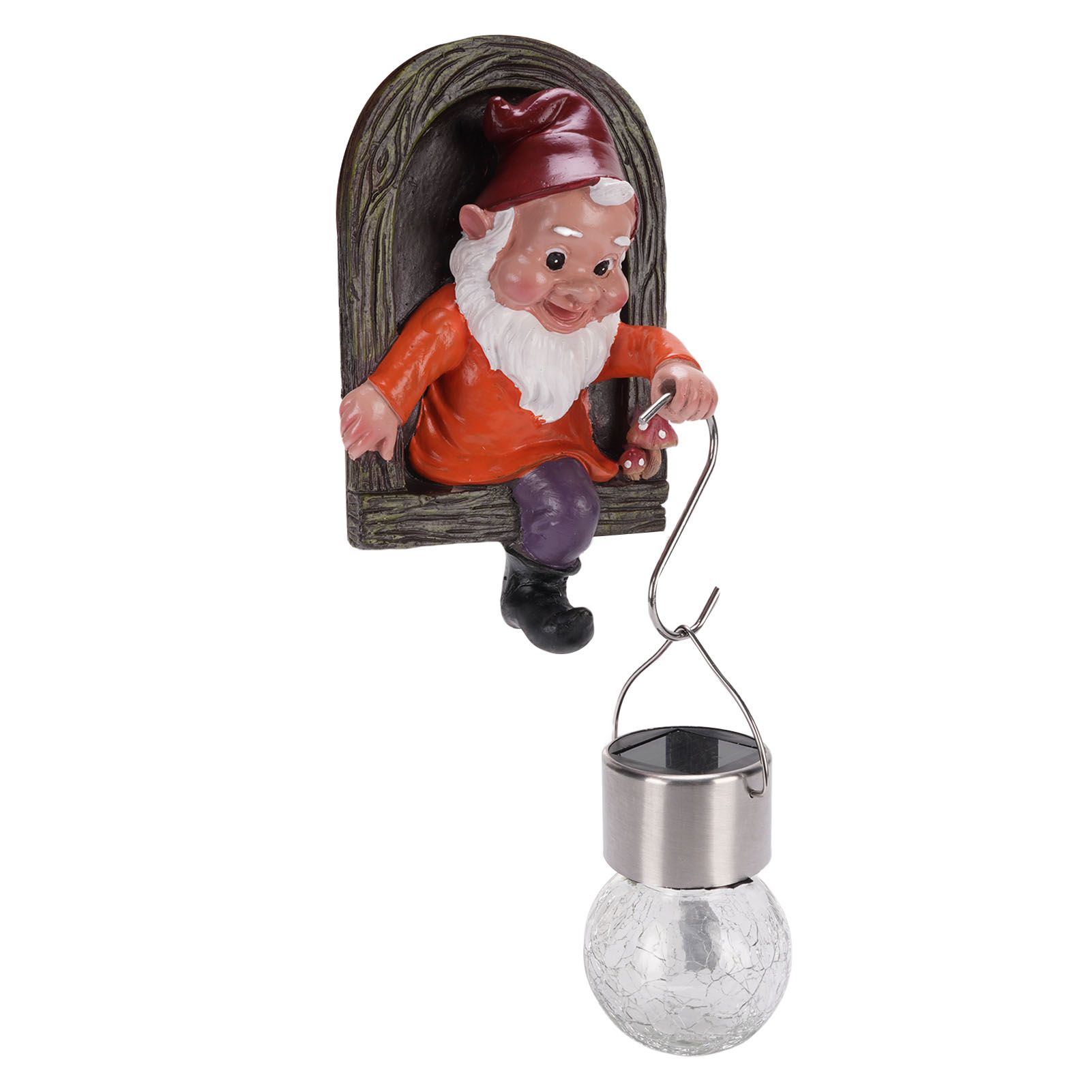 Gnome Tree Hugger Statue with Solar Light Cute Resin Gnome Figurine Garden view 4