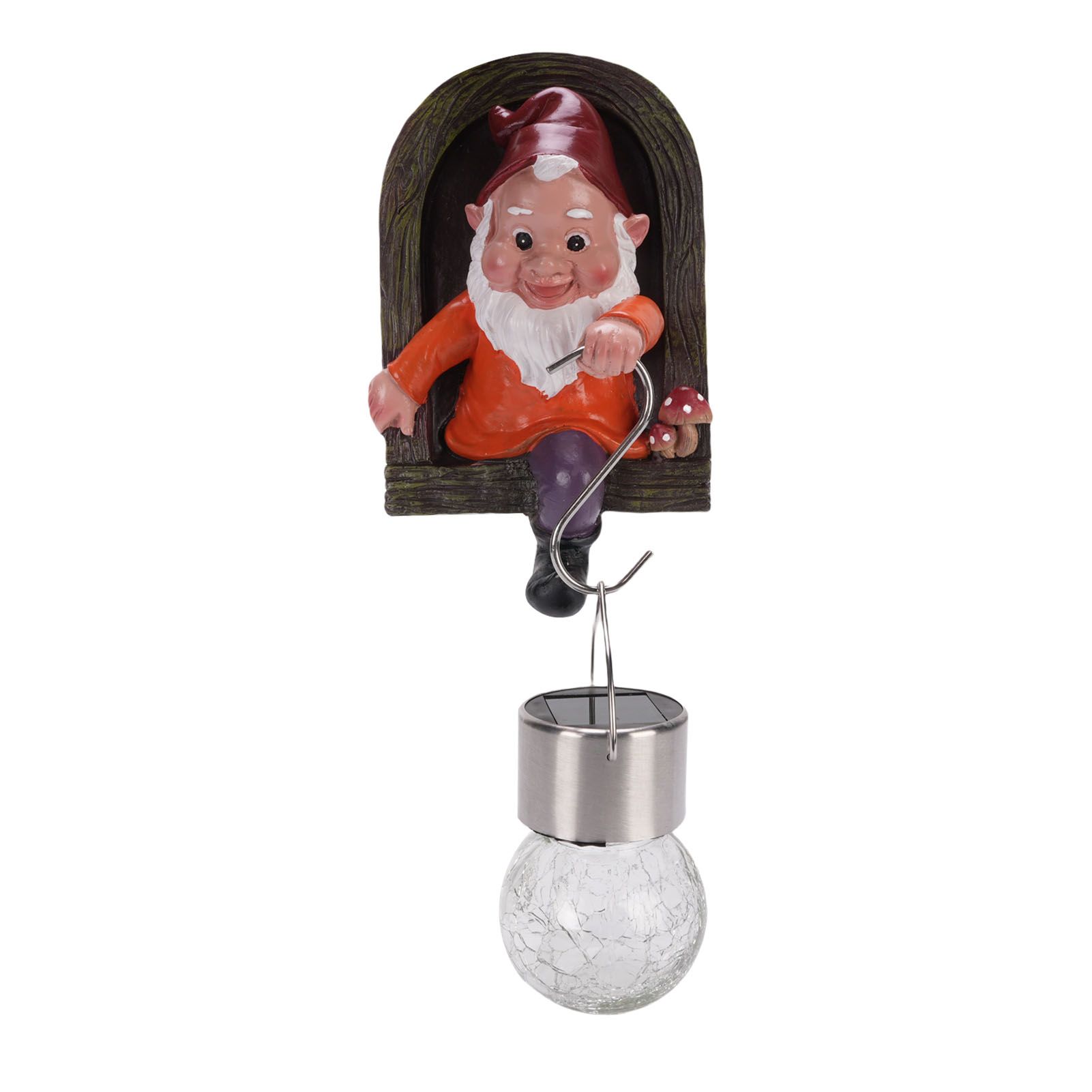 Gnome Tree Hugger Statue with Solar Light Cute Resin Gnome Figurine Garden view 6