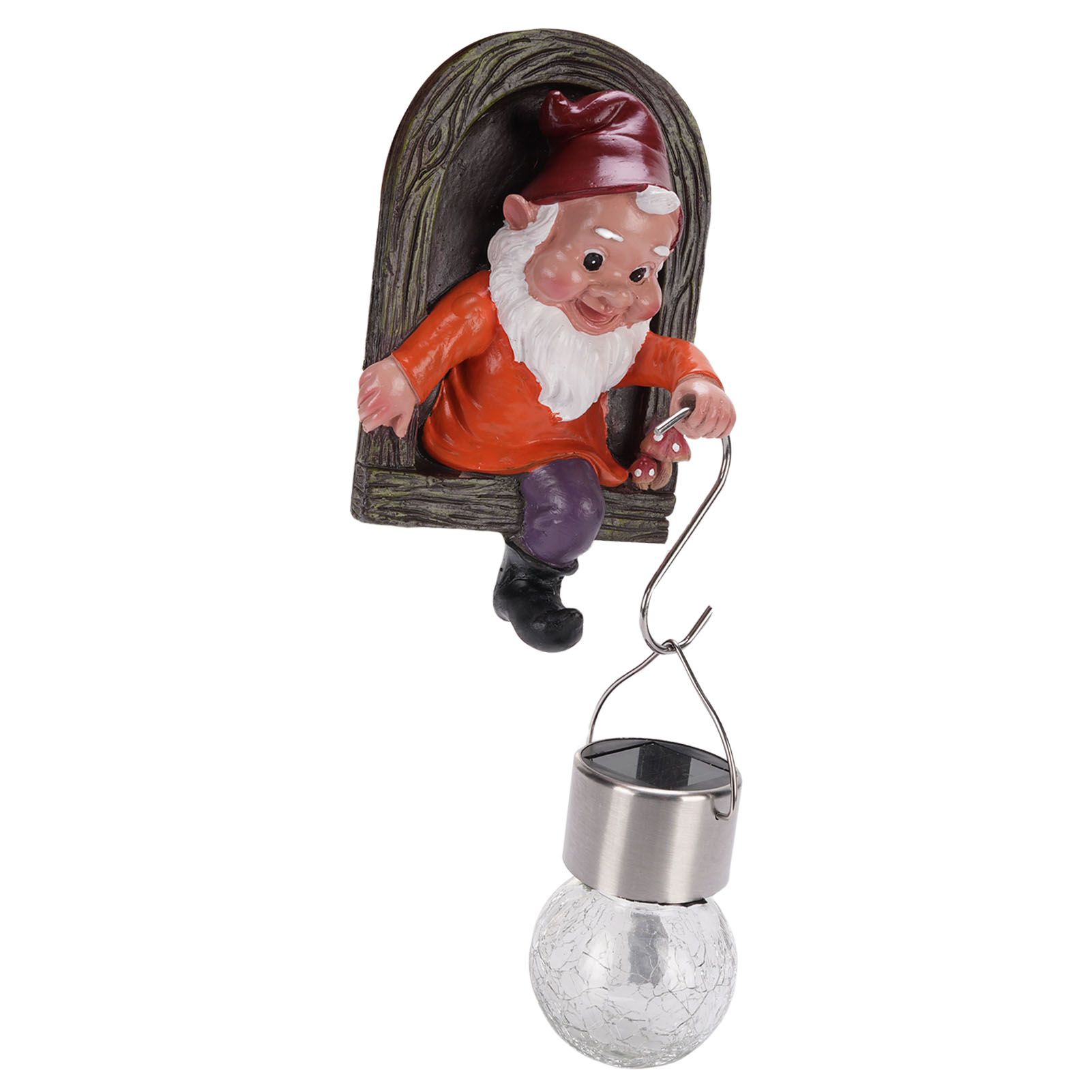 Gnome Tree Hugger Statue with Solar Light Cute Resin Gnome Figurine Garden view 8