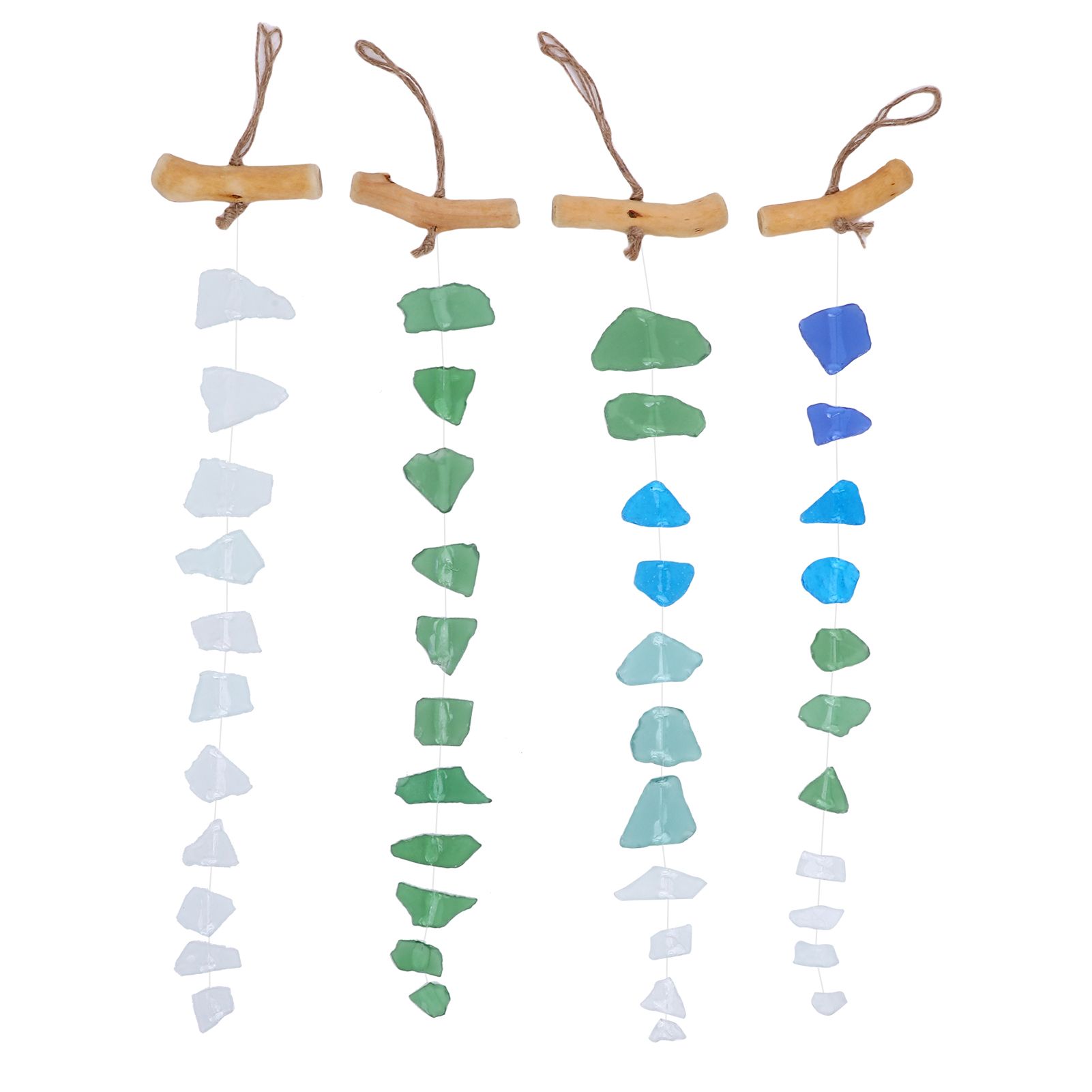 4pcs Sea Glass and Driftwood Chime Sandblasted Glass Hand Crafted Wind Chime view 3