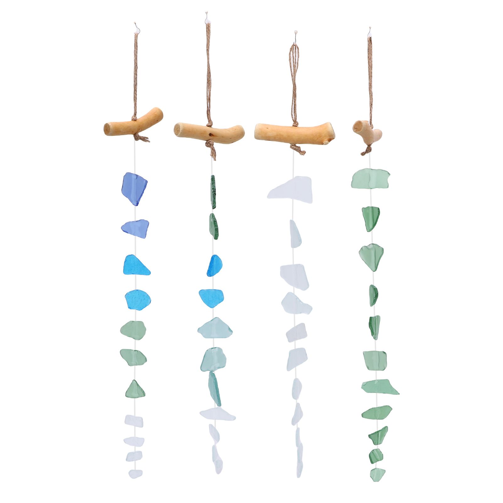 4pcs Sea Glass and Driftwood Chime Sandblasted Glass Hand Crafted Wind Chime view 12