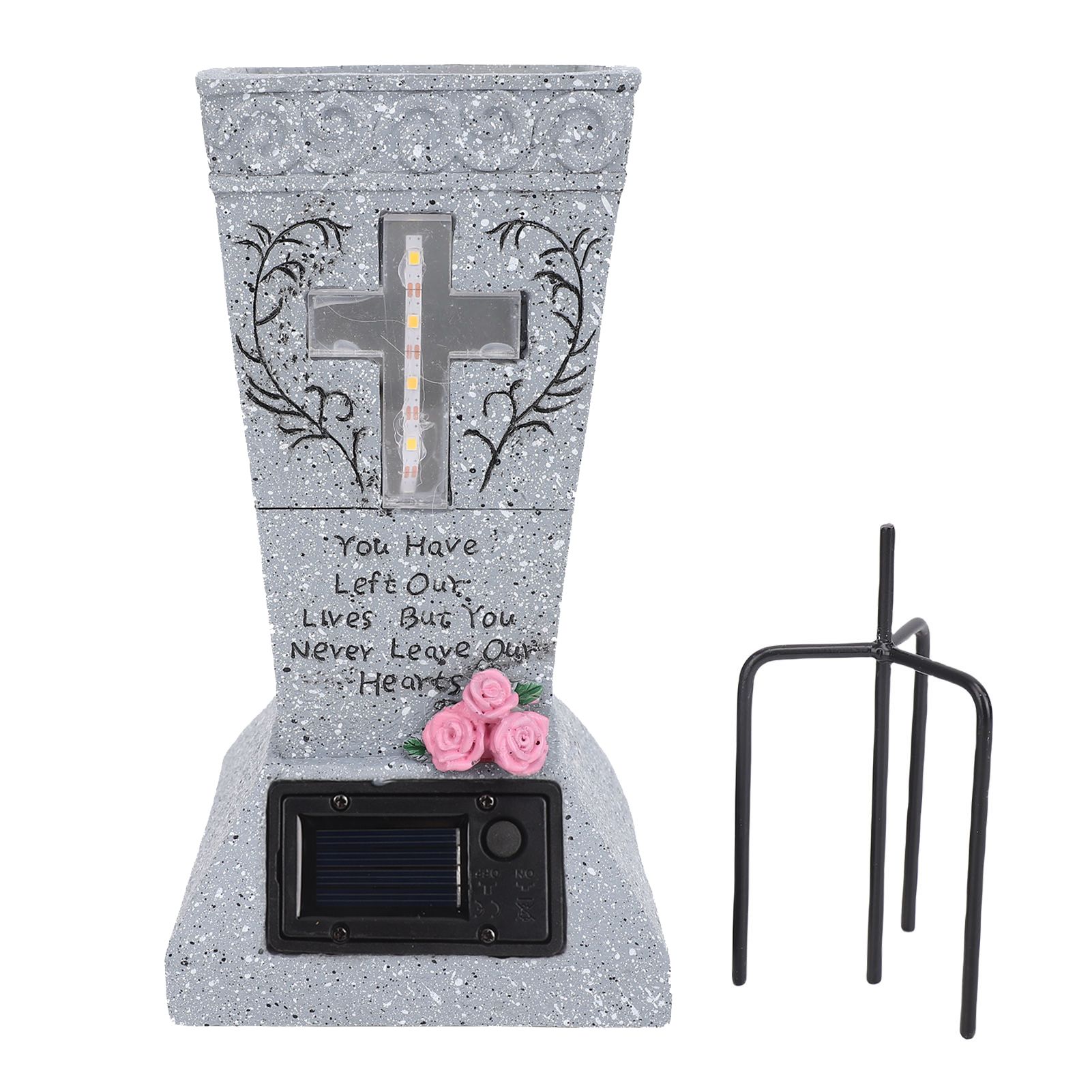 Solar Cemetery Grave Vase Resin Gravestone Vase with LED Ground Stake view 2