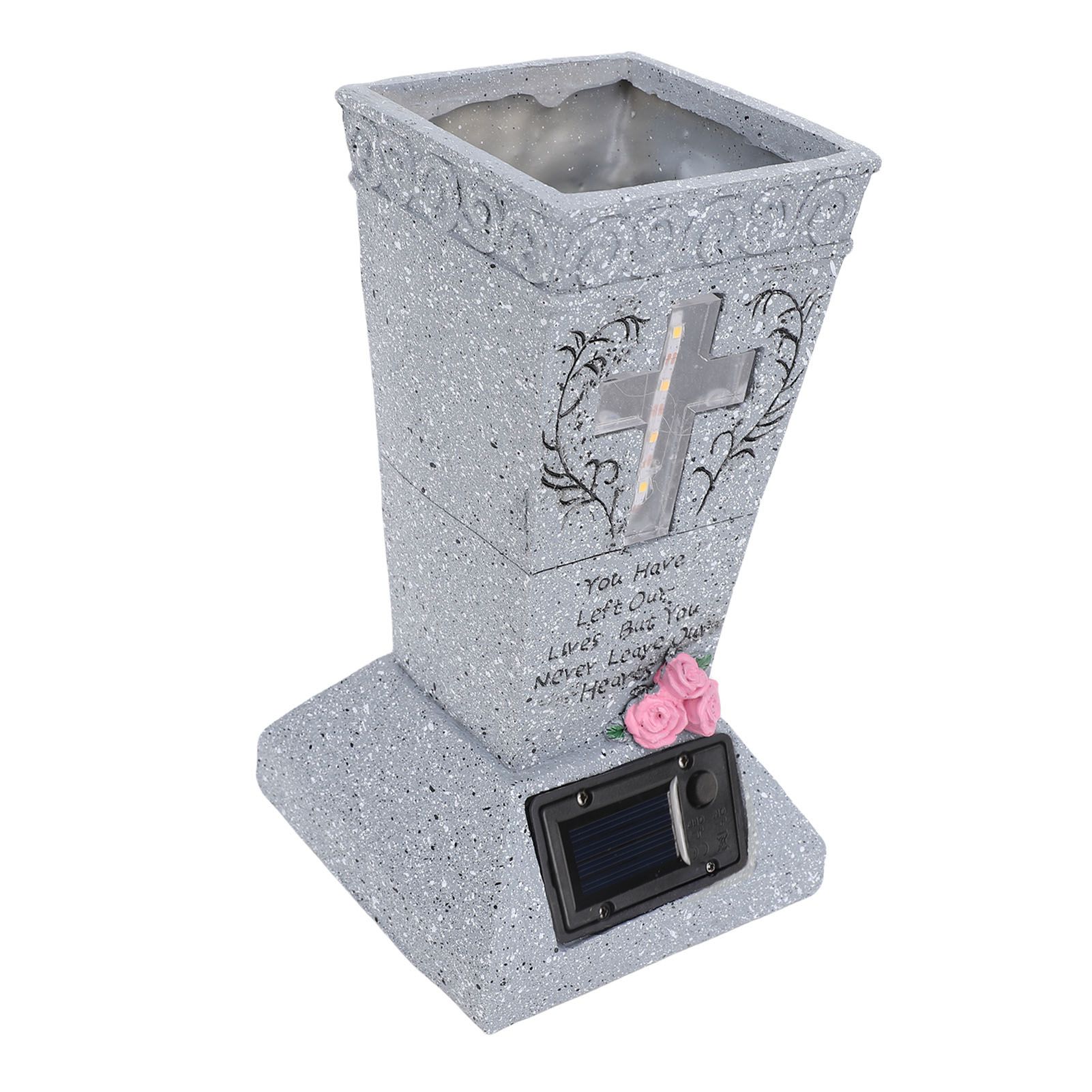Solar Cemetery Grave Vase Resin Gravestone Vase with LED Ground Stake view 3