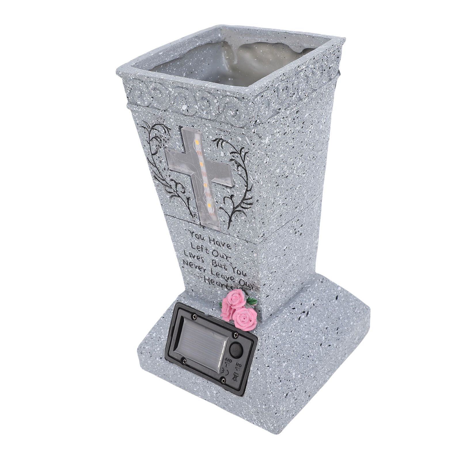 Solar Cemetery Grave Vase Resin Gravestone Vase with LED Ground Stake view 4