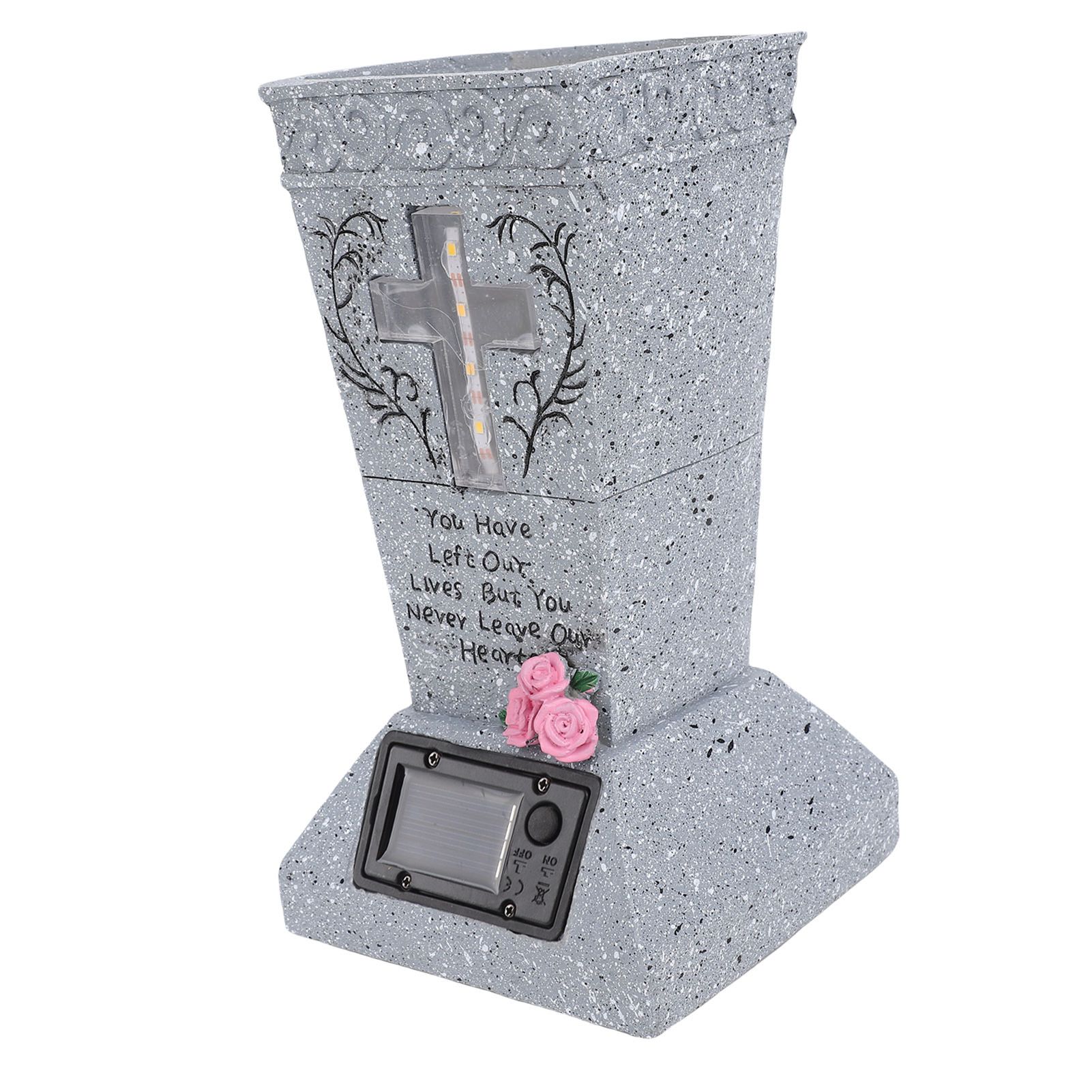 Solar Cemetery Grave Vase Resin Gravestone Vase with LED Ground Stake view 6