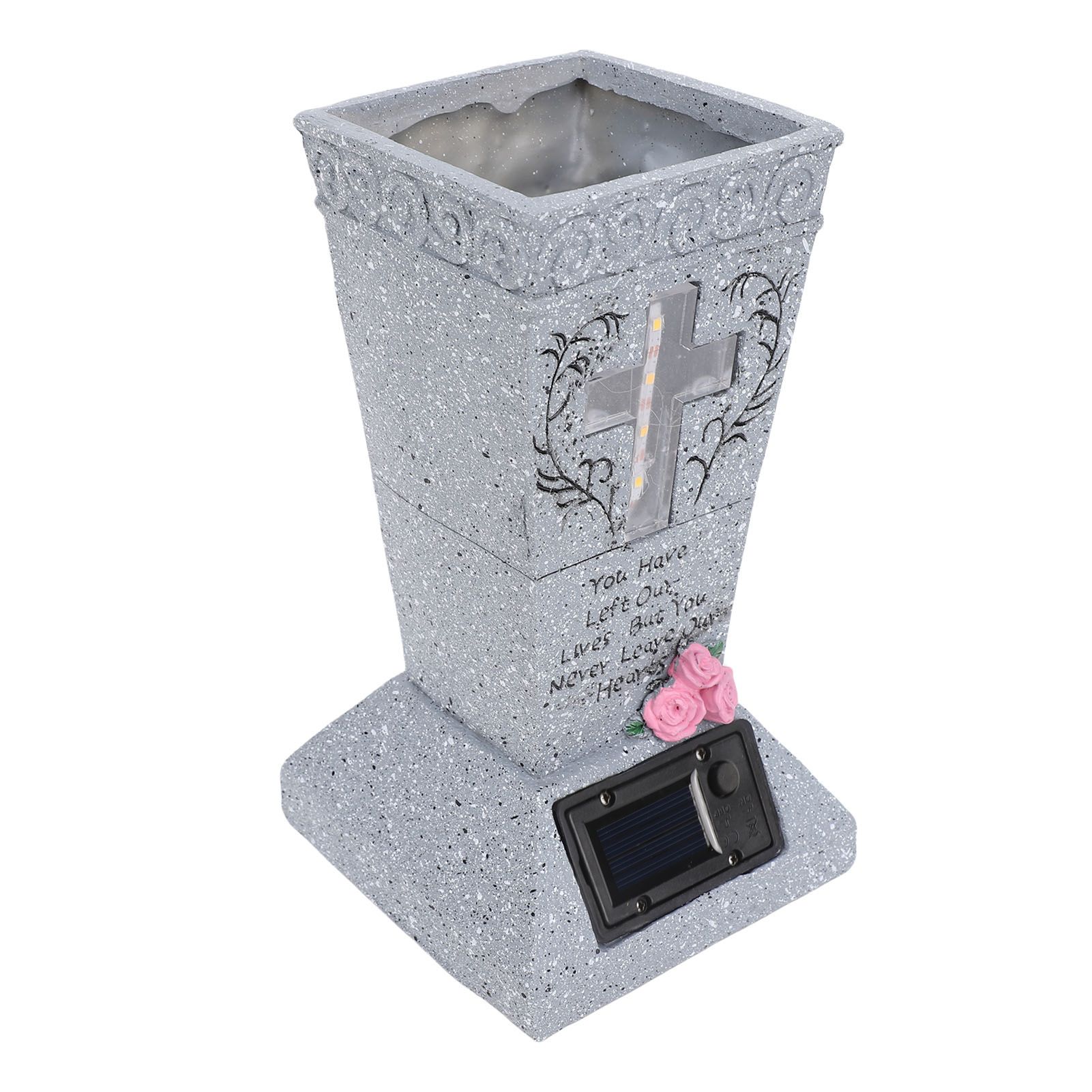Solar Cemetery Grave Vase Resin Gravestone Vase with LED Ground Stake view 12