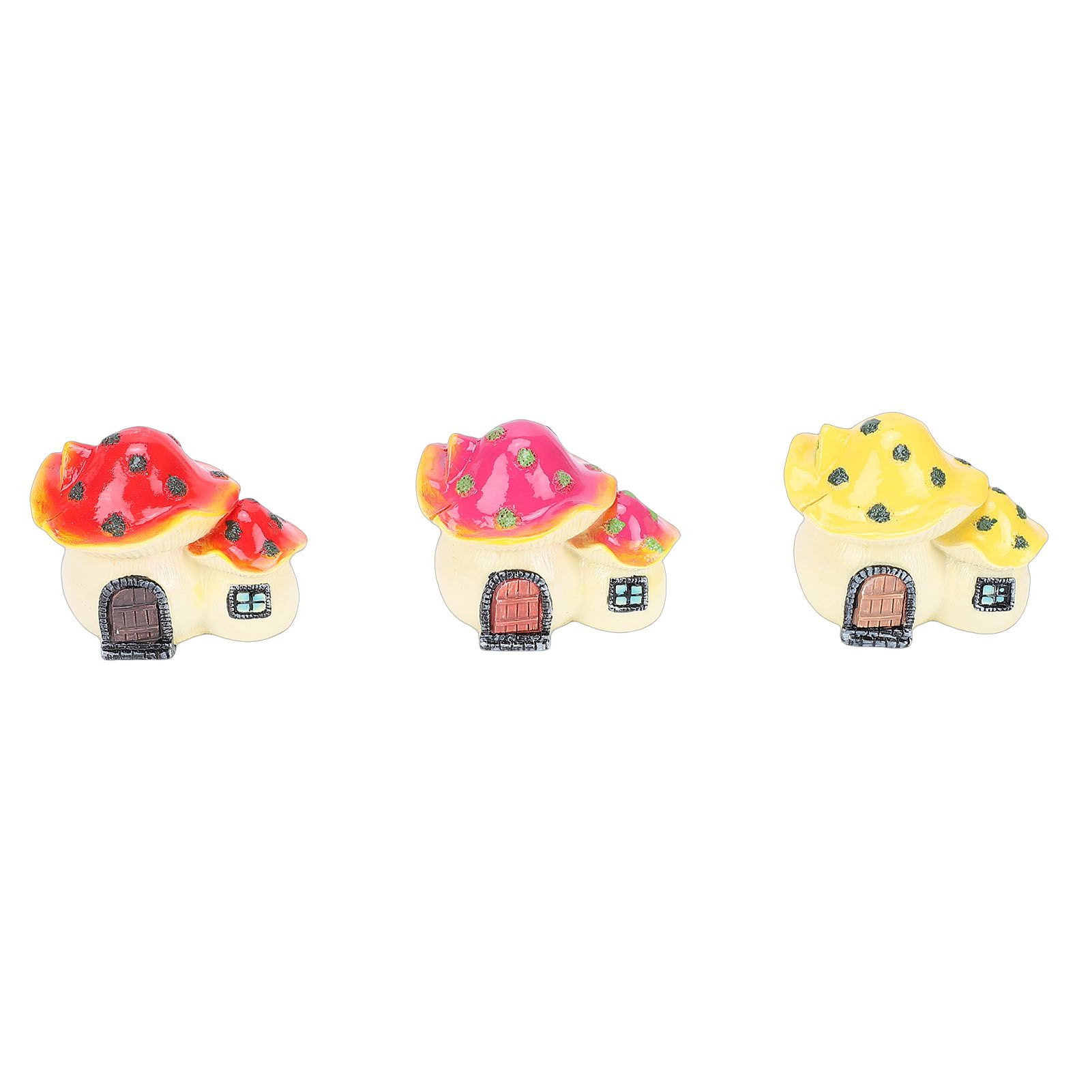 3pcs Mushroom House Statues Violet Red Yellow Resin Small Mushroom House — image 1