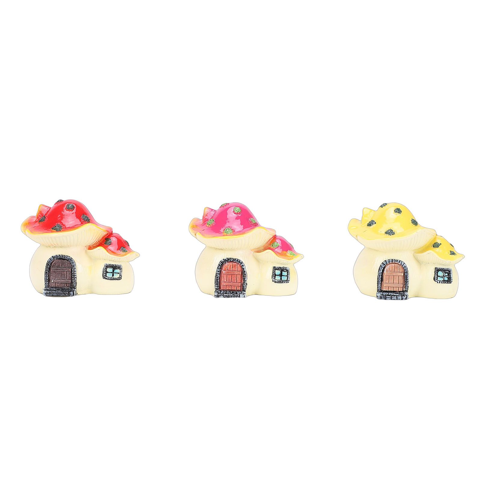 3pcs Mushroom House Statues Violet Red Yellow Resin Small Mushroom House view 3