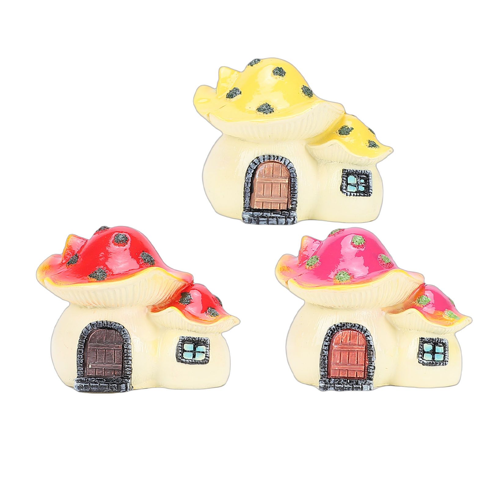 3pcs Mushroom House Statues Violet Red Yellow Resin Small Mushroom House view 6
