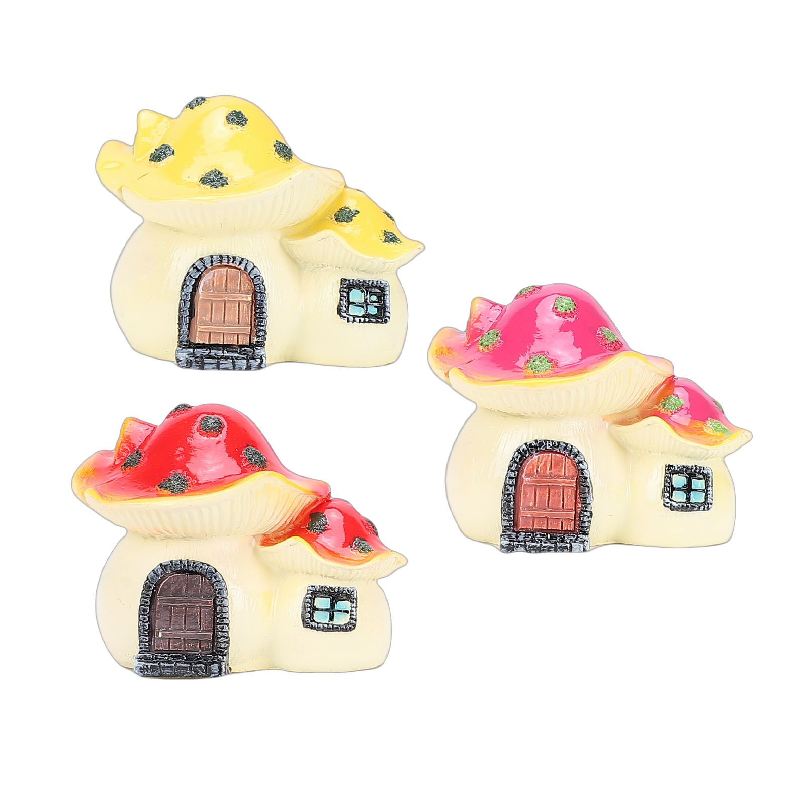 3pcs Mushroom House Statues Violet Red Yellow Resin Small Mushroom House view 8