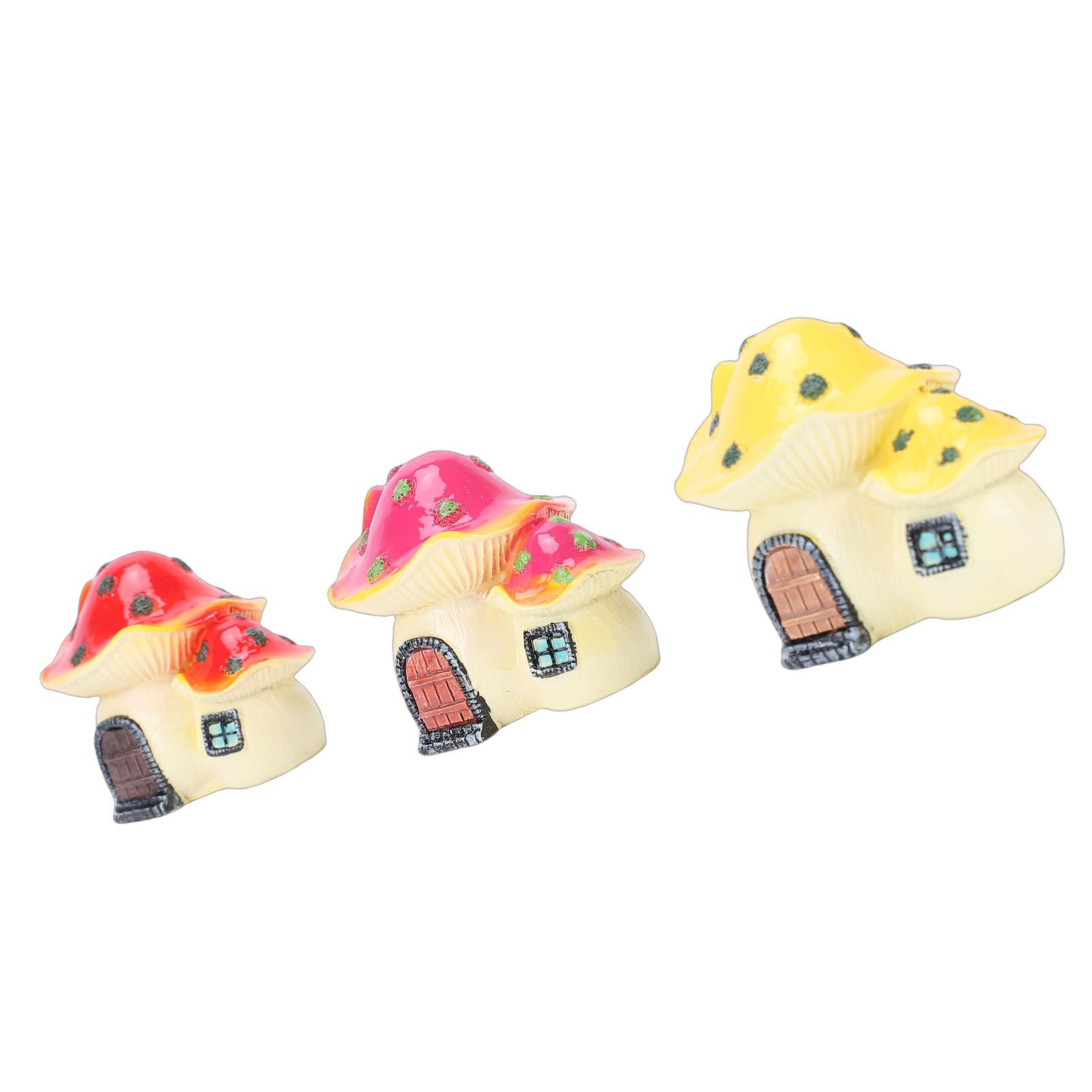 3pcs Mushroom House Statues Violet Red Yellow Resin Small Mushroom House view 9