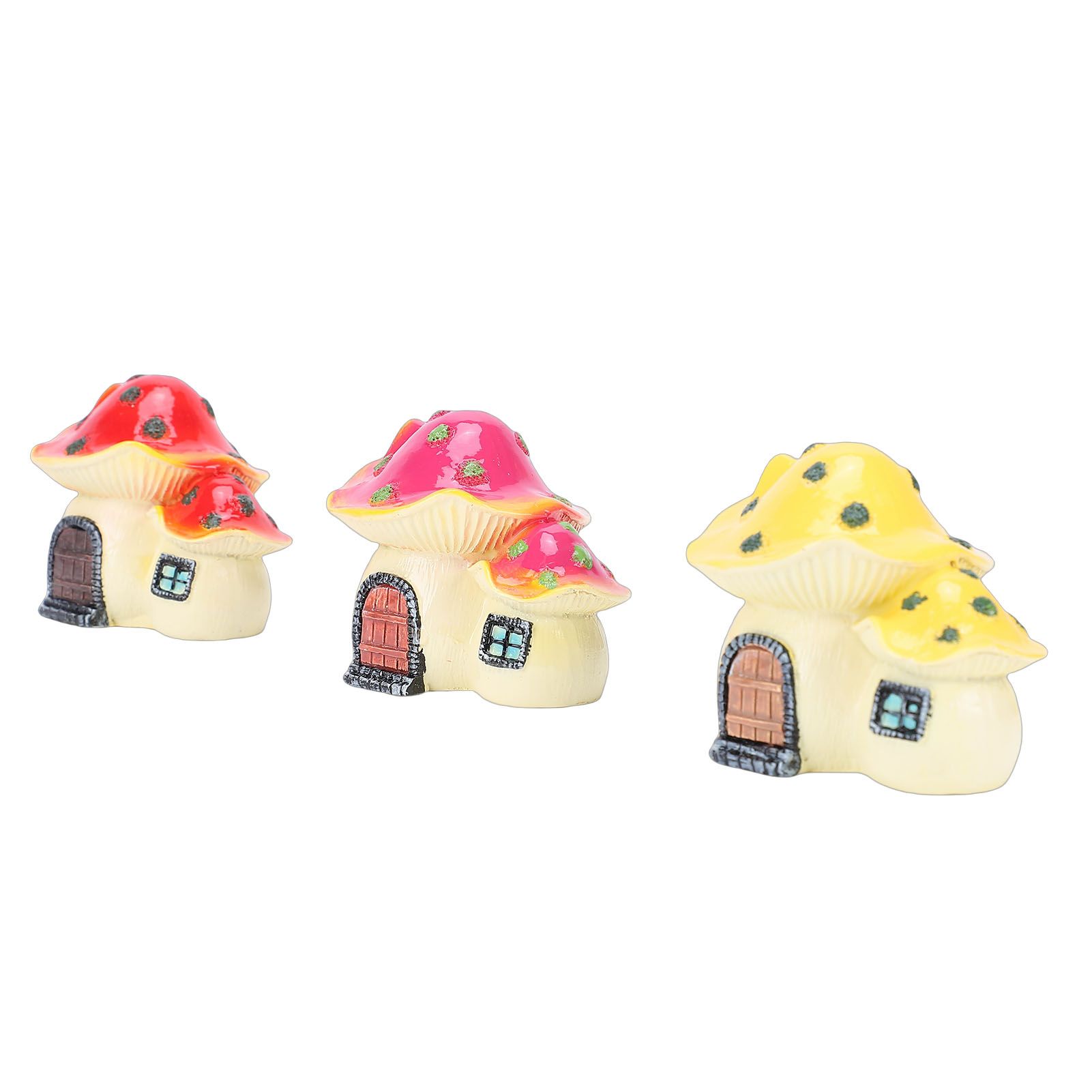 3pcs Mushroom House Statues Violet Red Yellow Resin Small Mushroom House view 10