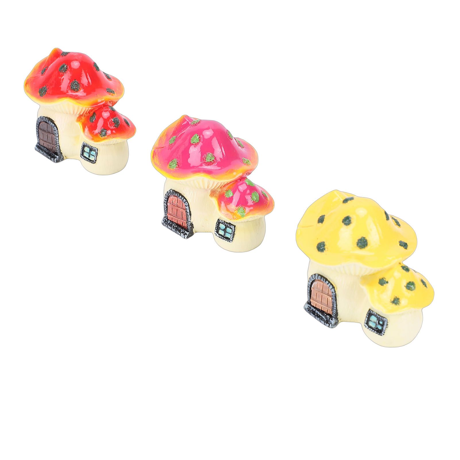 3pcs Mushroom House Statues Violet Red Yellow Resin Small Mushroom House view 11