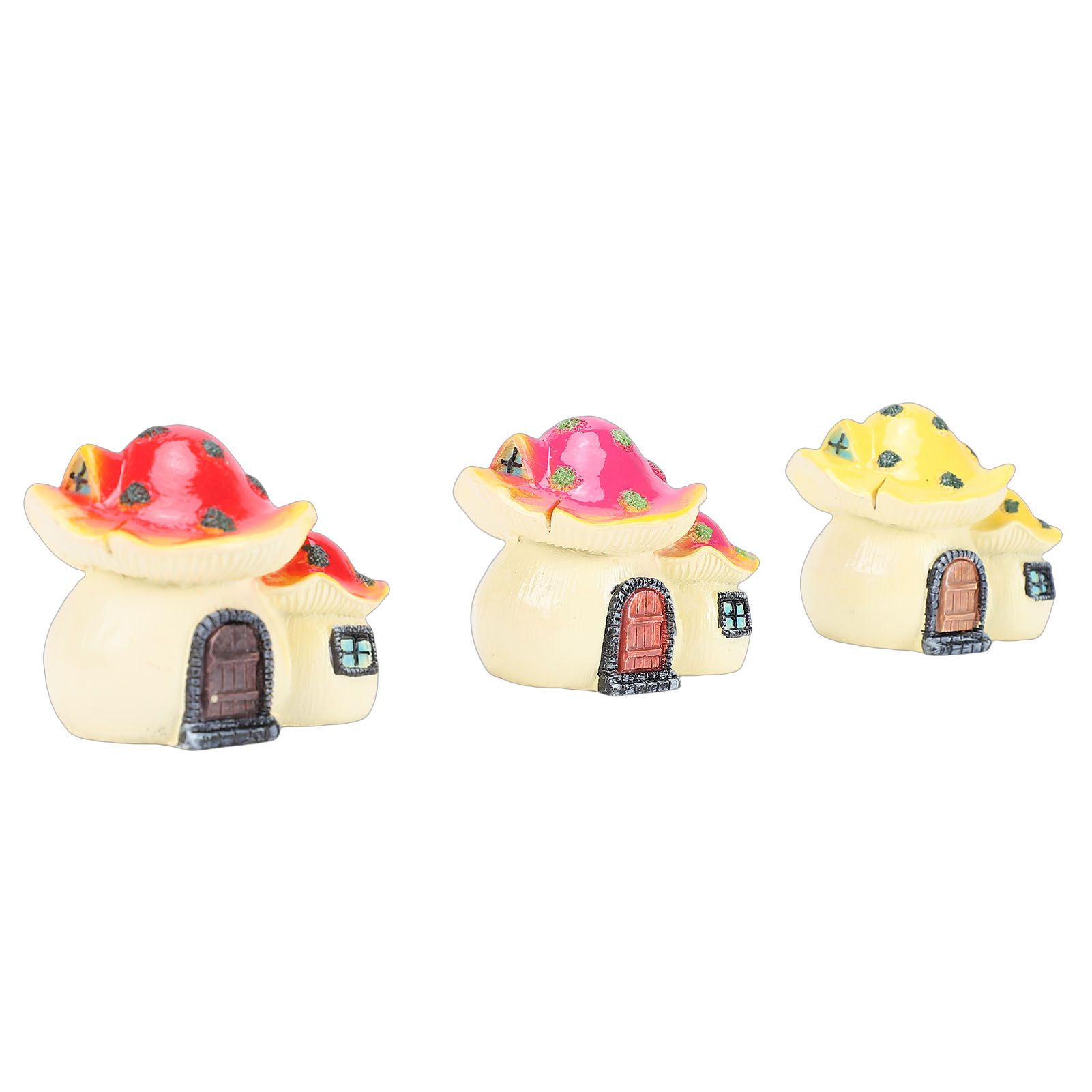 3pcs Mushroom House Statues Violet Red Yellow Resin Small Mushroom House view 12