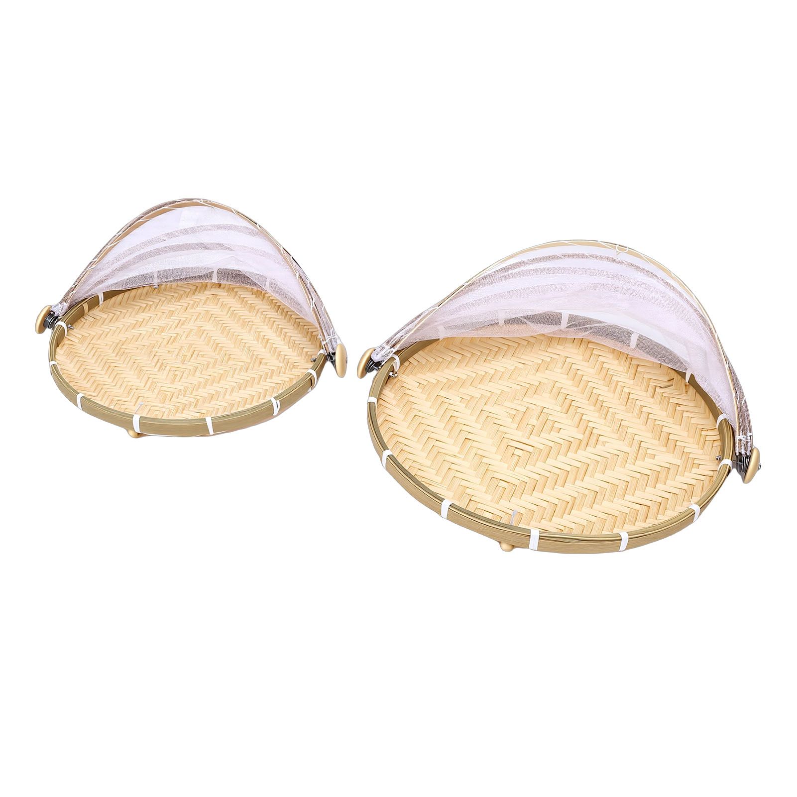 2PCS Food Serving Tent Basket Hand Woven Basket Dust Proof Vegetable Fruits — image 1